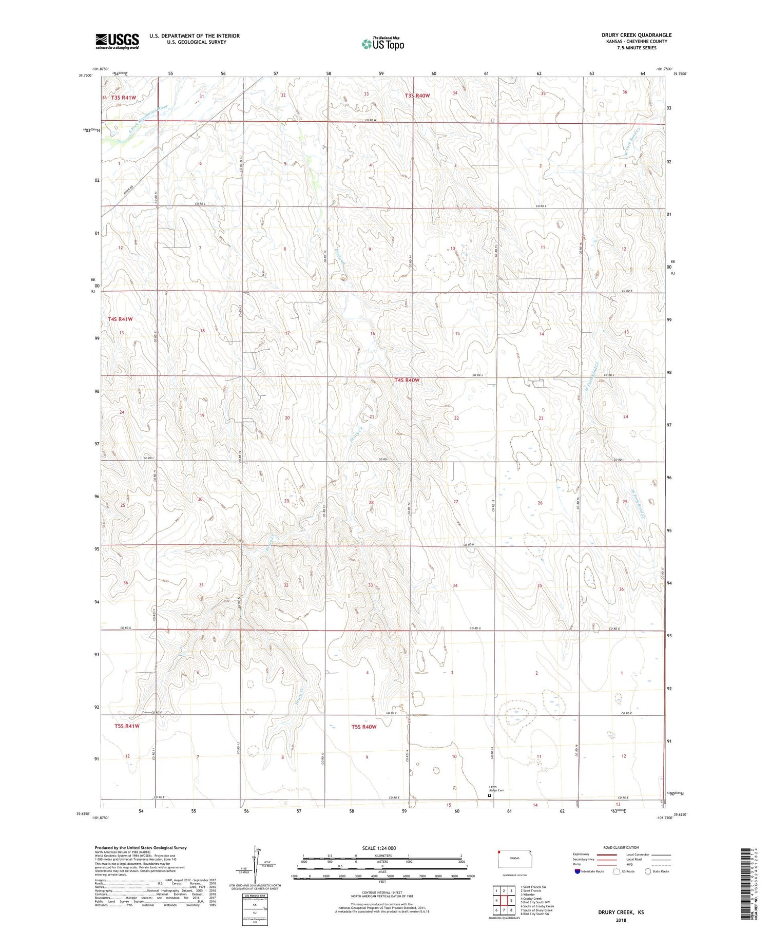 Drury Creek Kansas US Topo Map Image