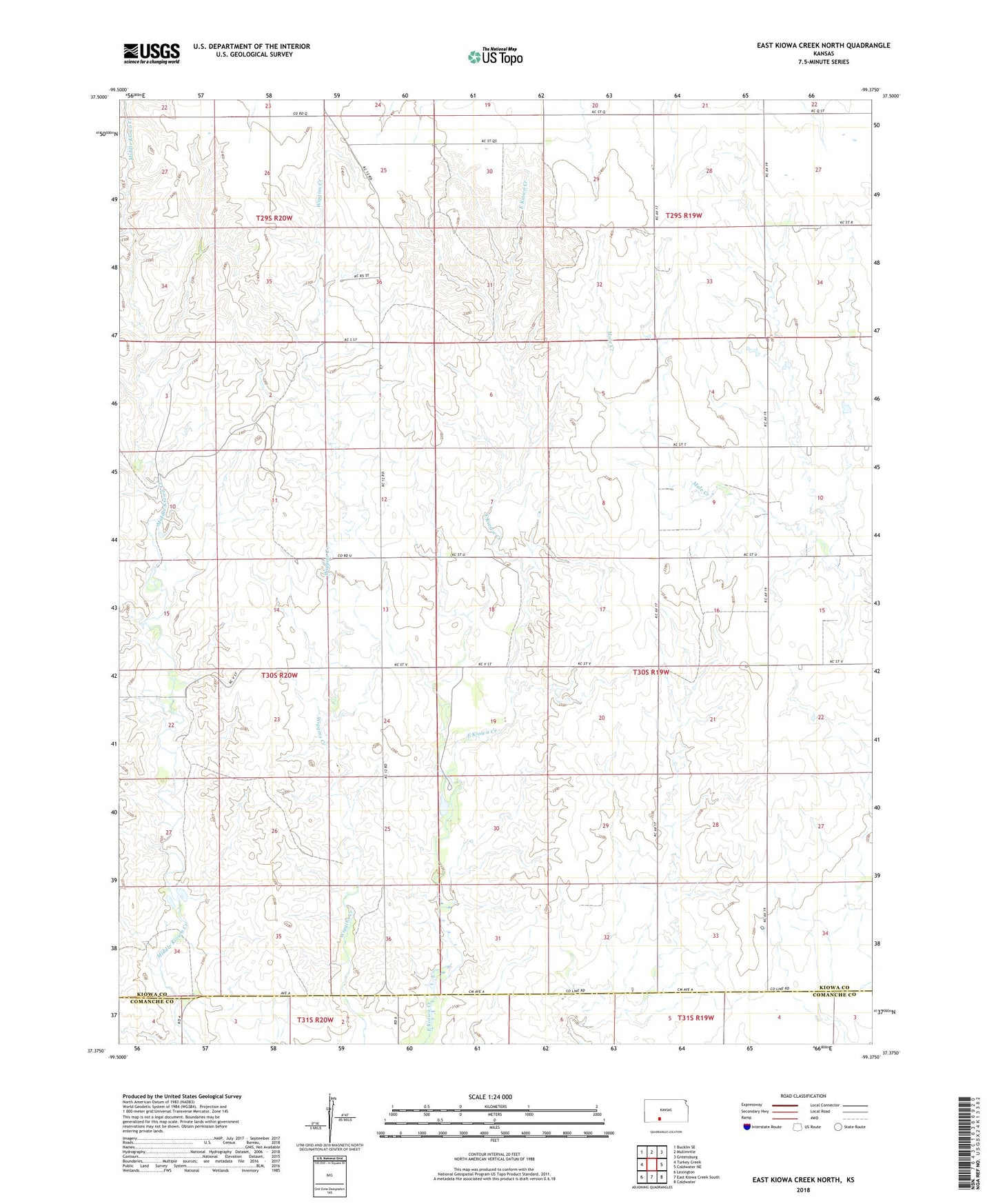 East Kiowa Creek North Kansas US Topo Map Image