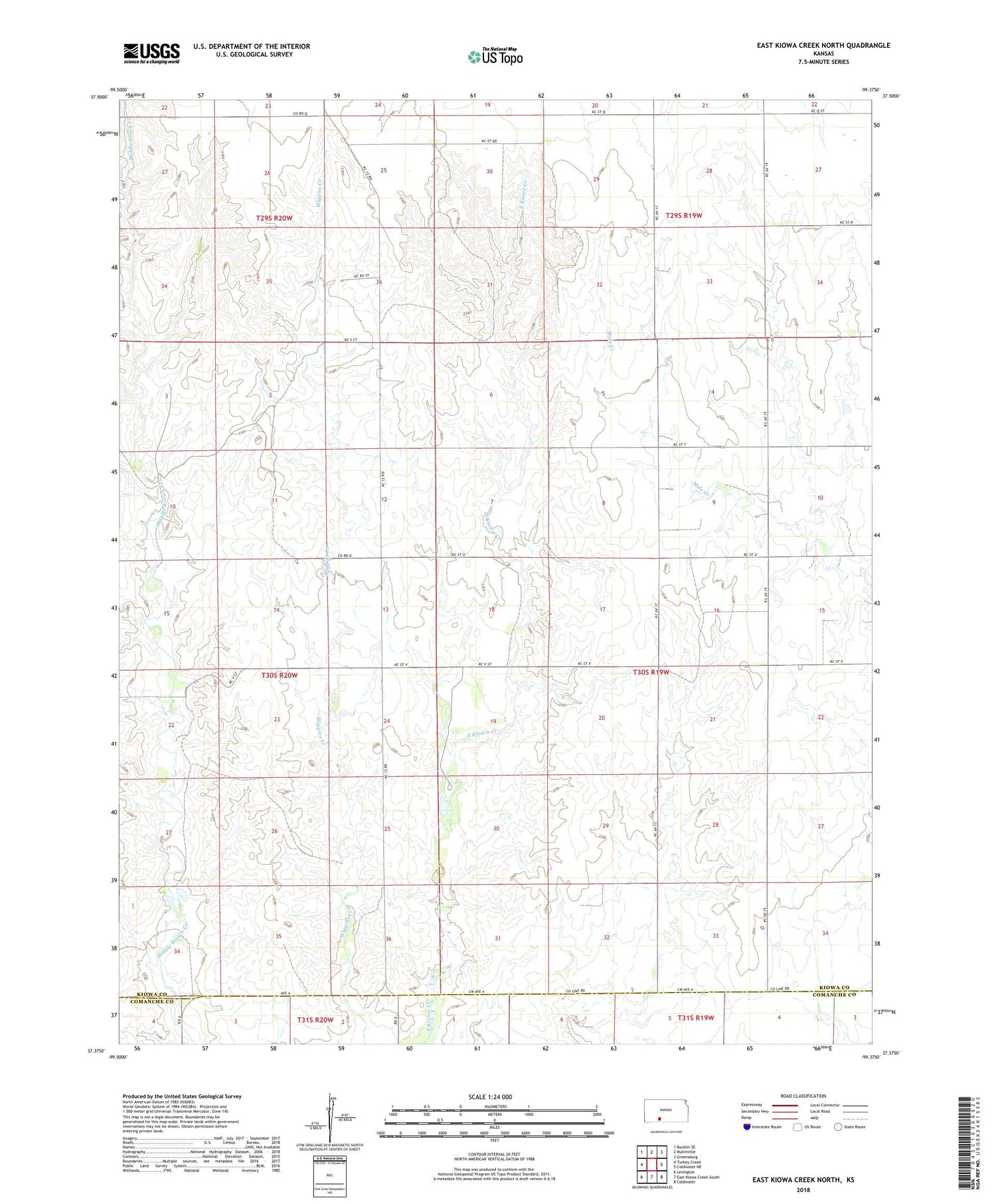 East Kiowa Creek North Kansas US Topo Map Image