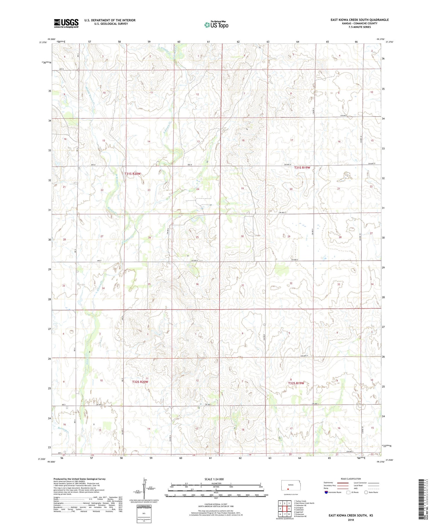East Kiowa Creek South Kansas US Topo Map Image