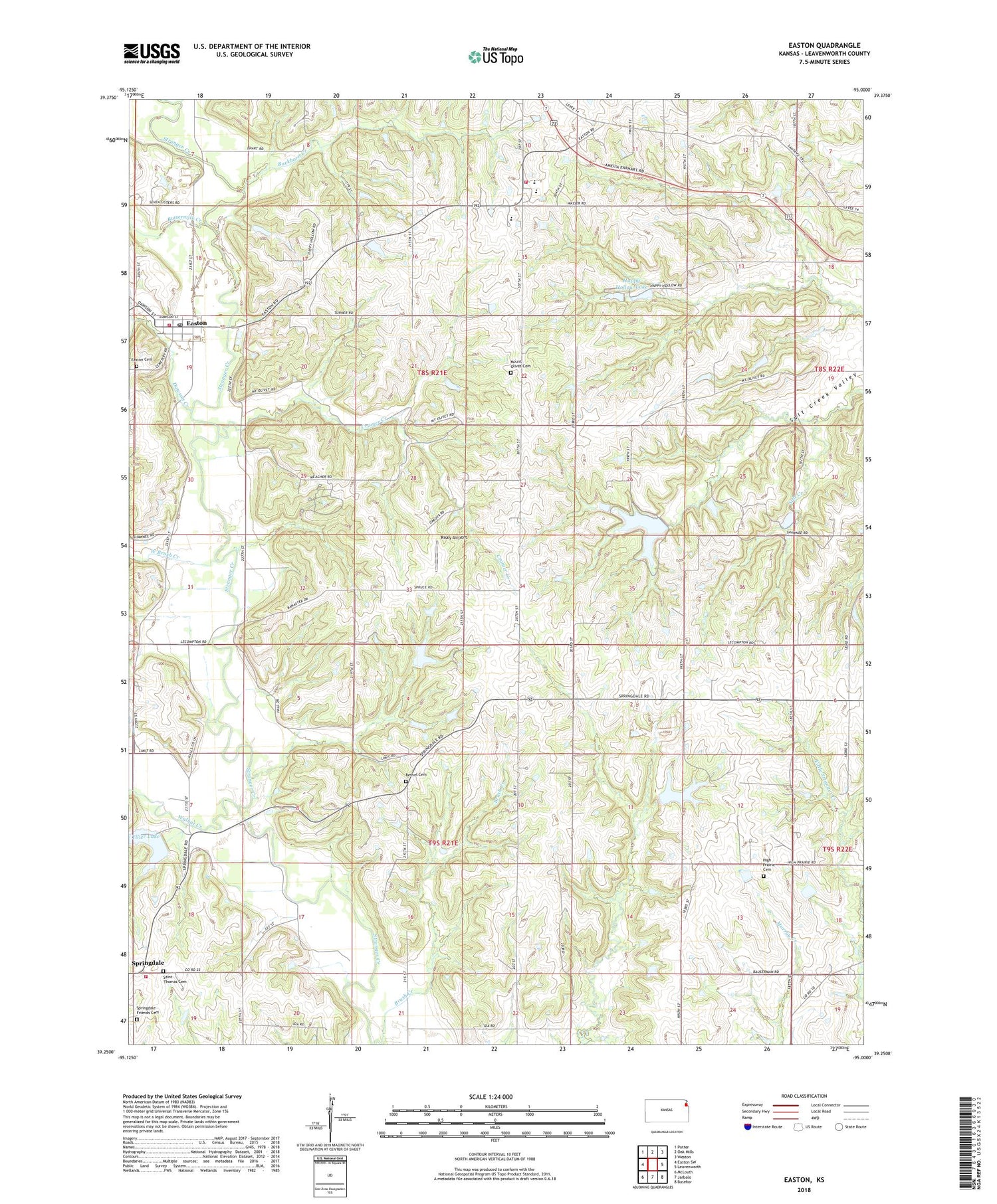 Easton Kansas US Topo Map Image