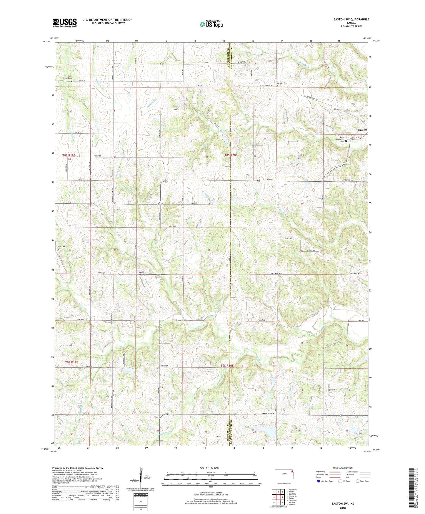 Easton SW Kansas US Topo Map Image