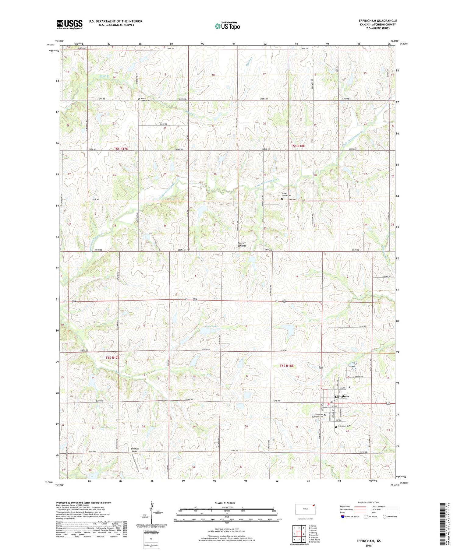 Effingham Kansas US Topo Map Image
