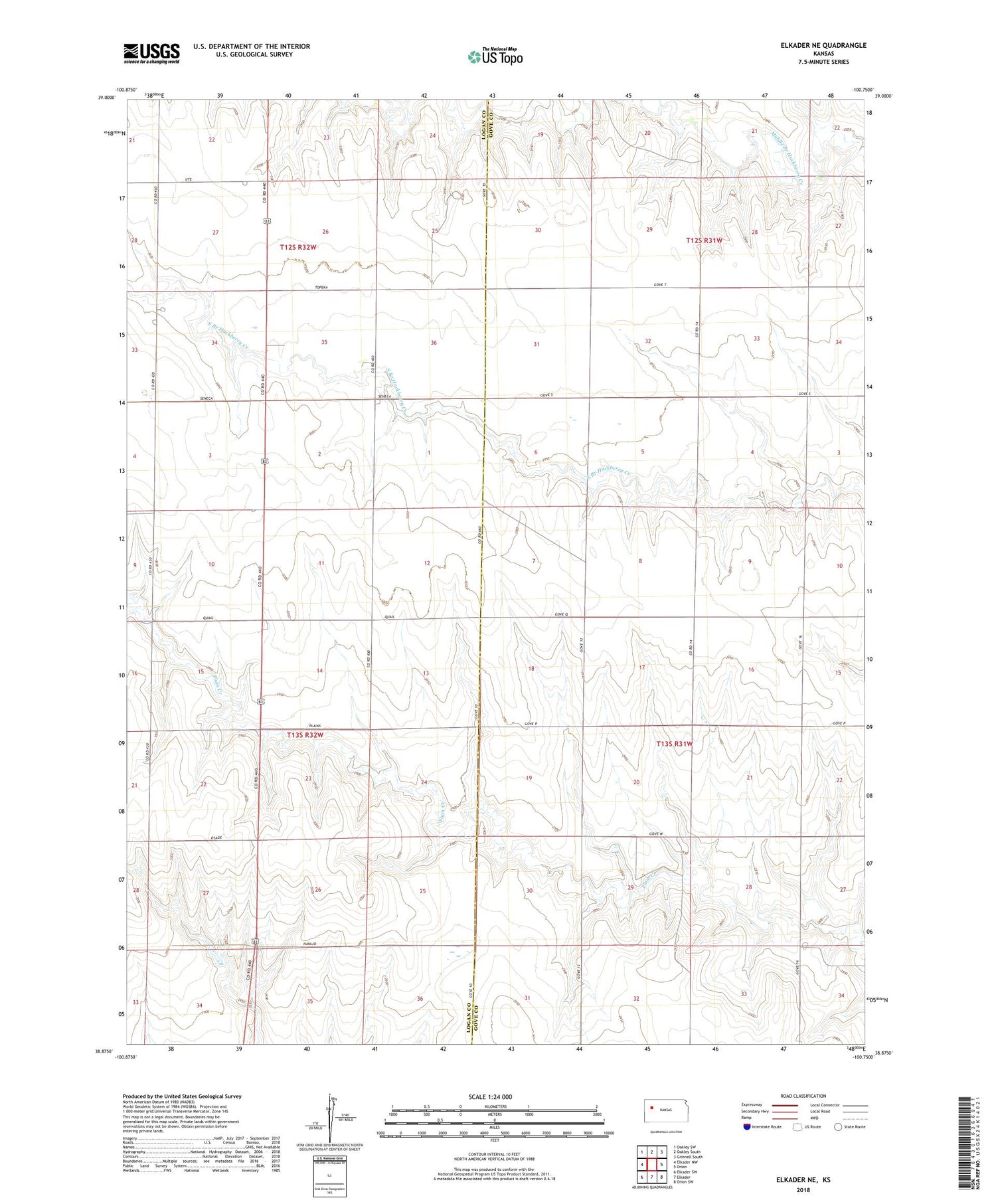 Elkader NE Kansas US Topo Map Image