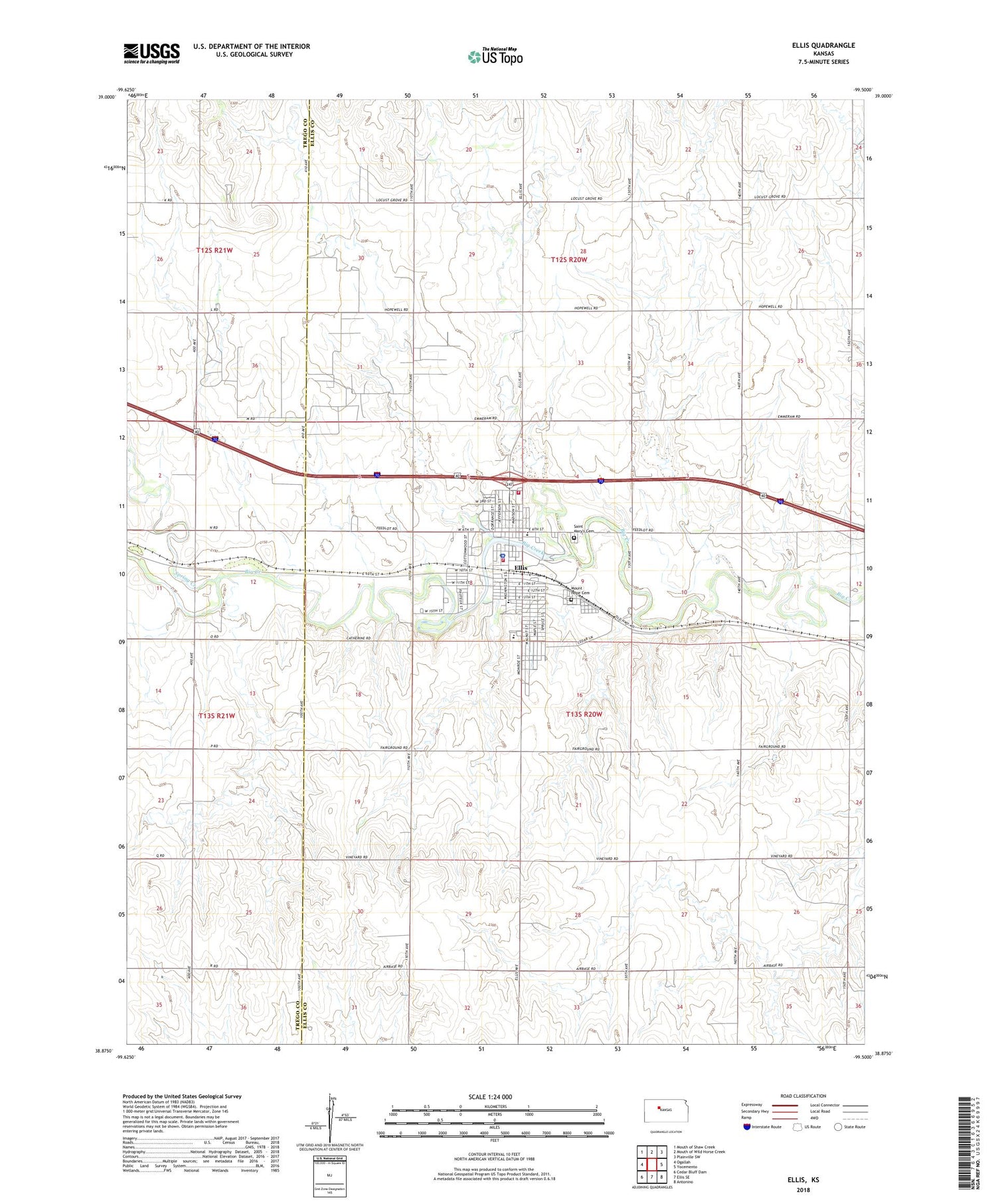 Ellis Kansas US Topo Map Image