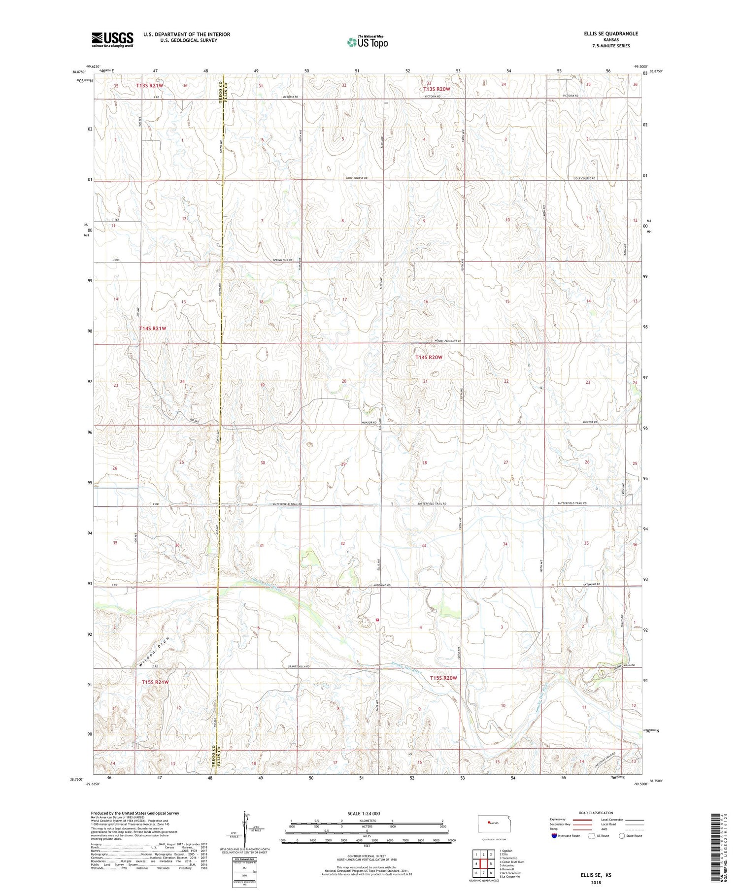 Ellis SE Kansas US Topo Map Image