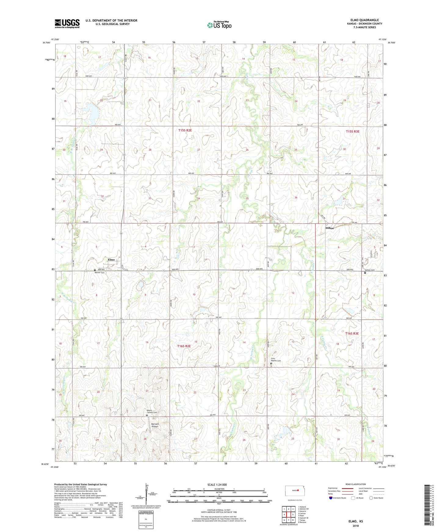 Elmo Kansas US Topo Map Image