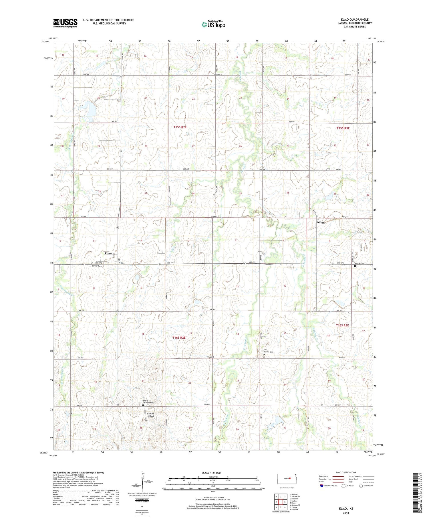 Elmo Kansas US Topo Map Image
