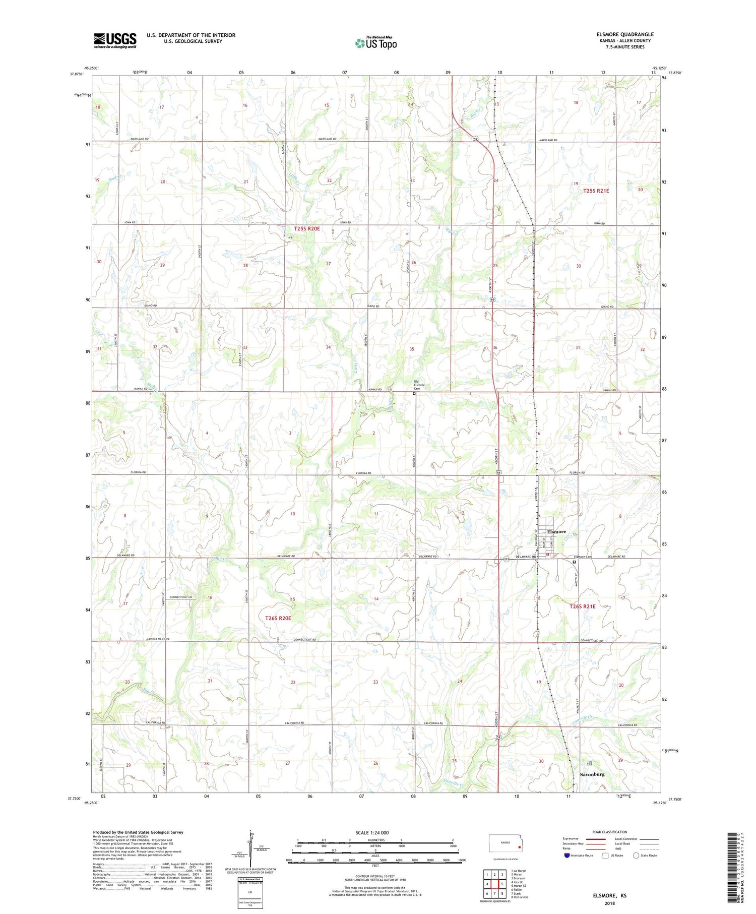 Elsmore Kansas US Topo Map Image