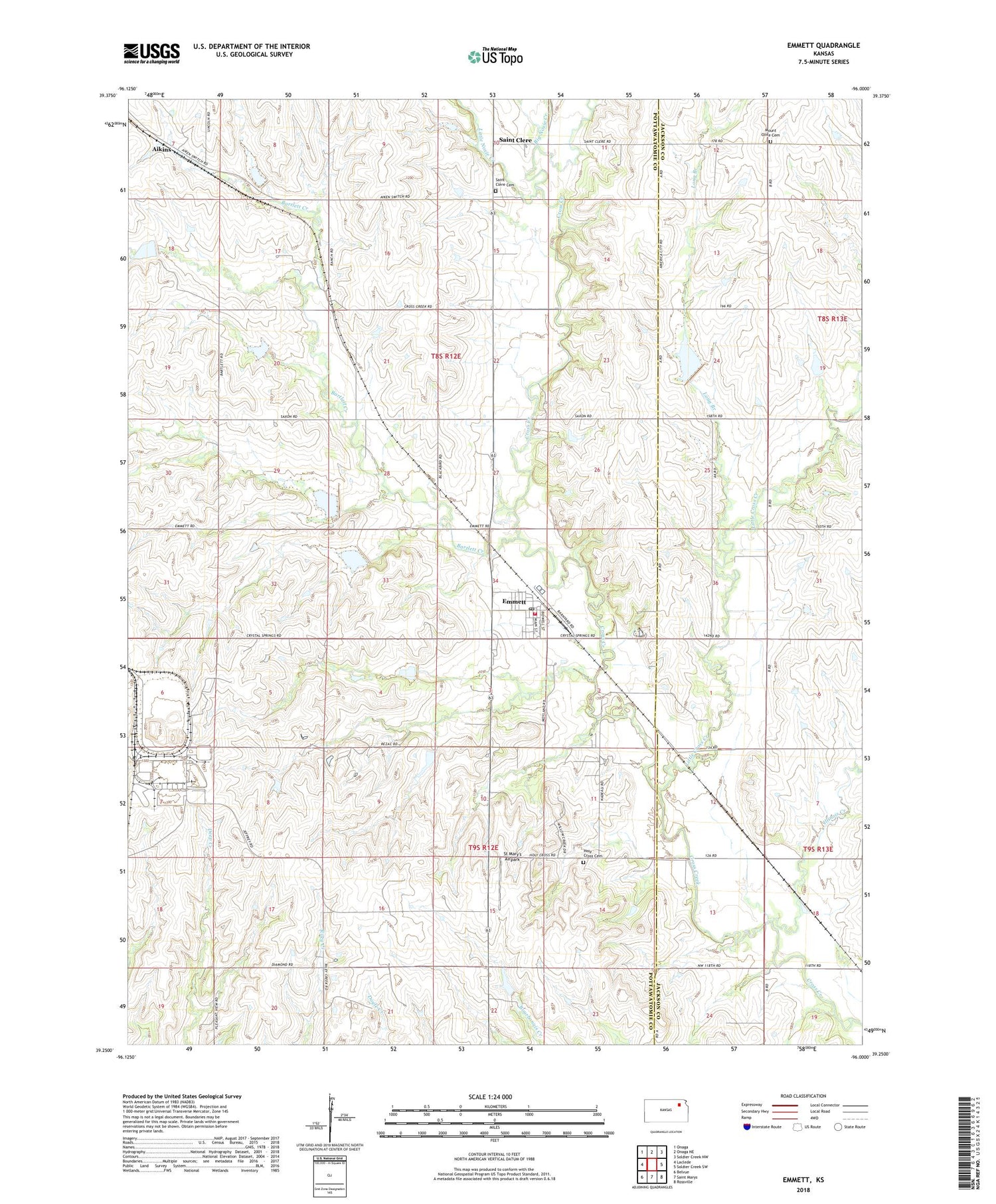 Emmett Kansas US Topo Map Image