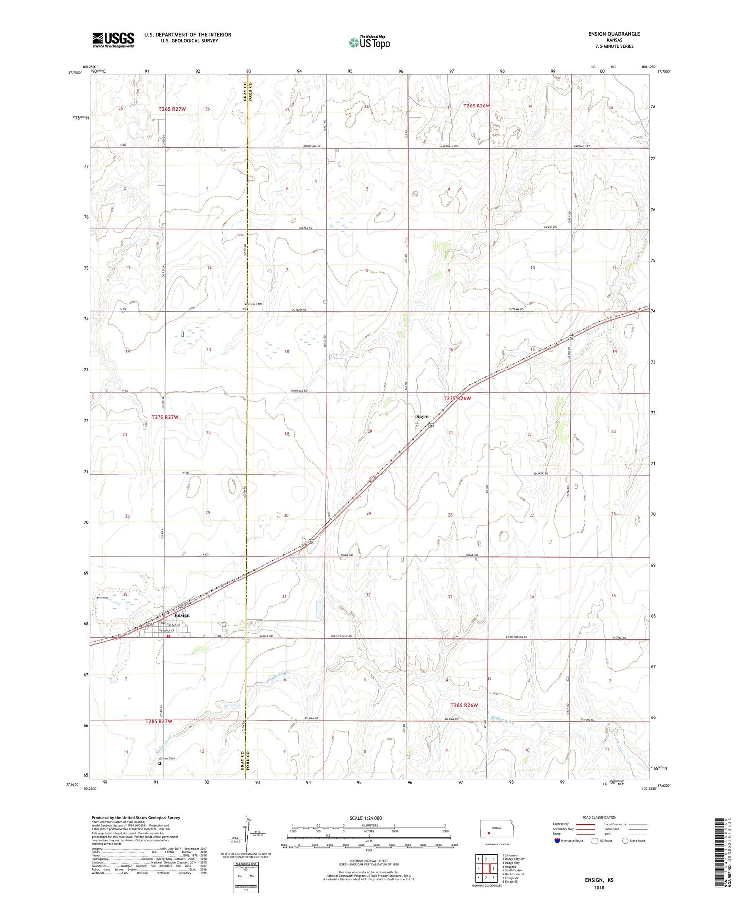 Ensign Kansas US Topo Map Image
