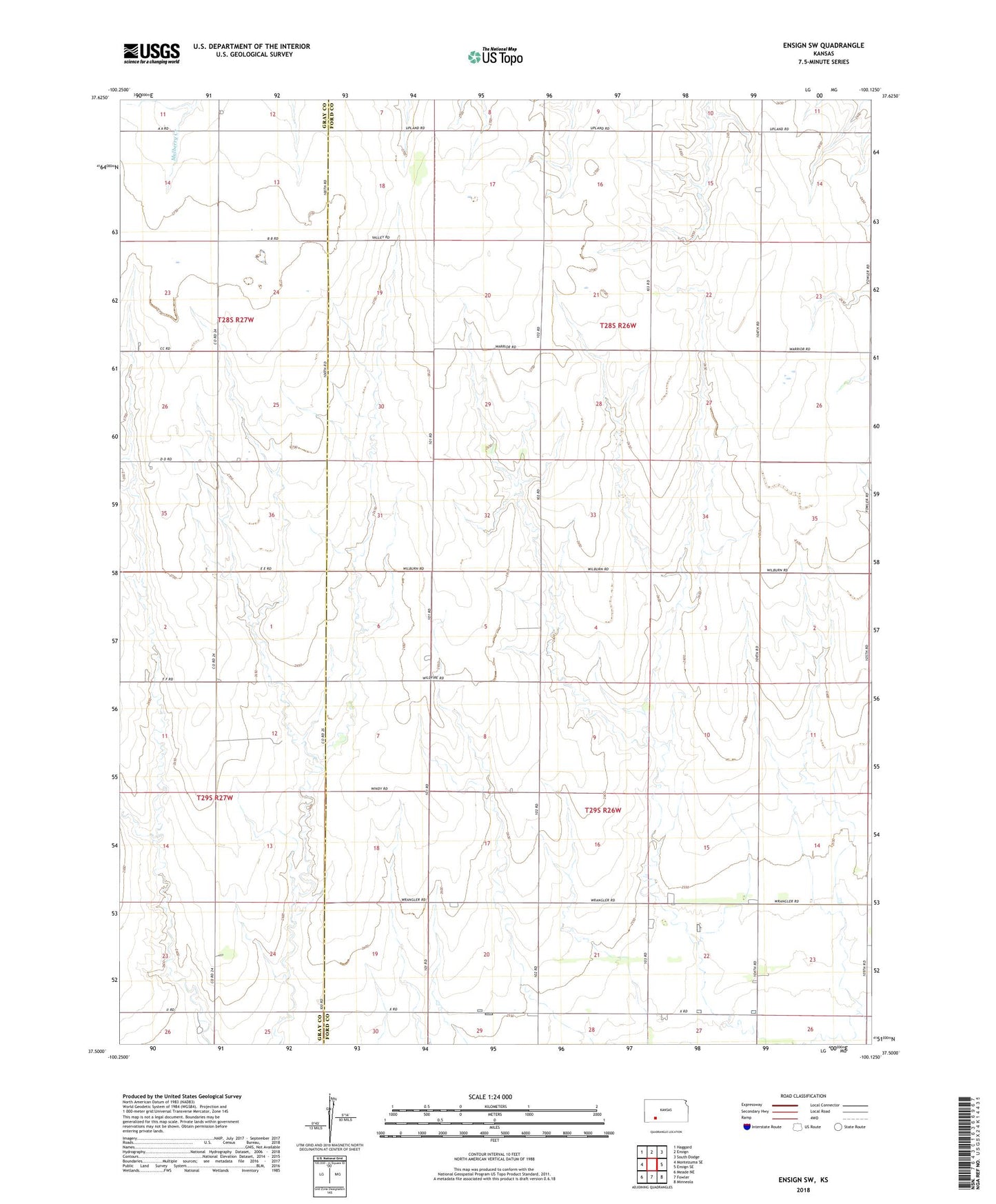 Ensign SW Kansas US Topo Map Image