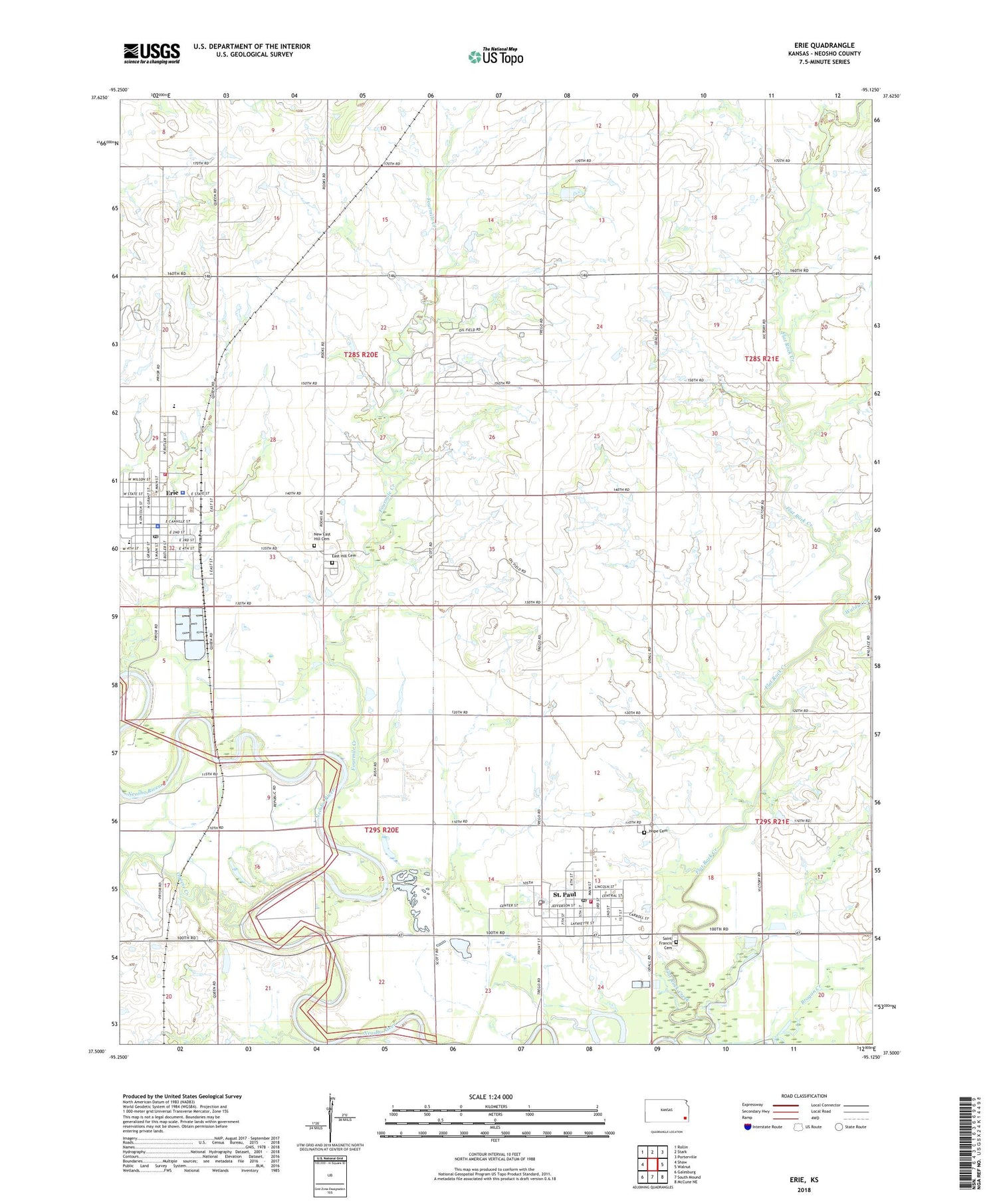 Erie Kansas US Topo Map Image