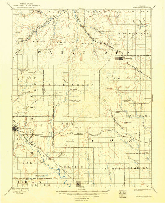 Historic 1894 Eskridge Kansas 30'x30' Topo Map Image