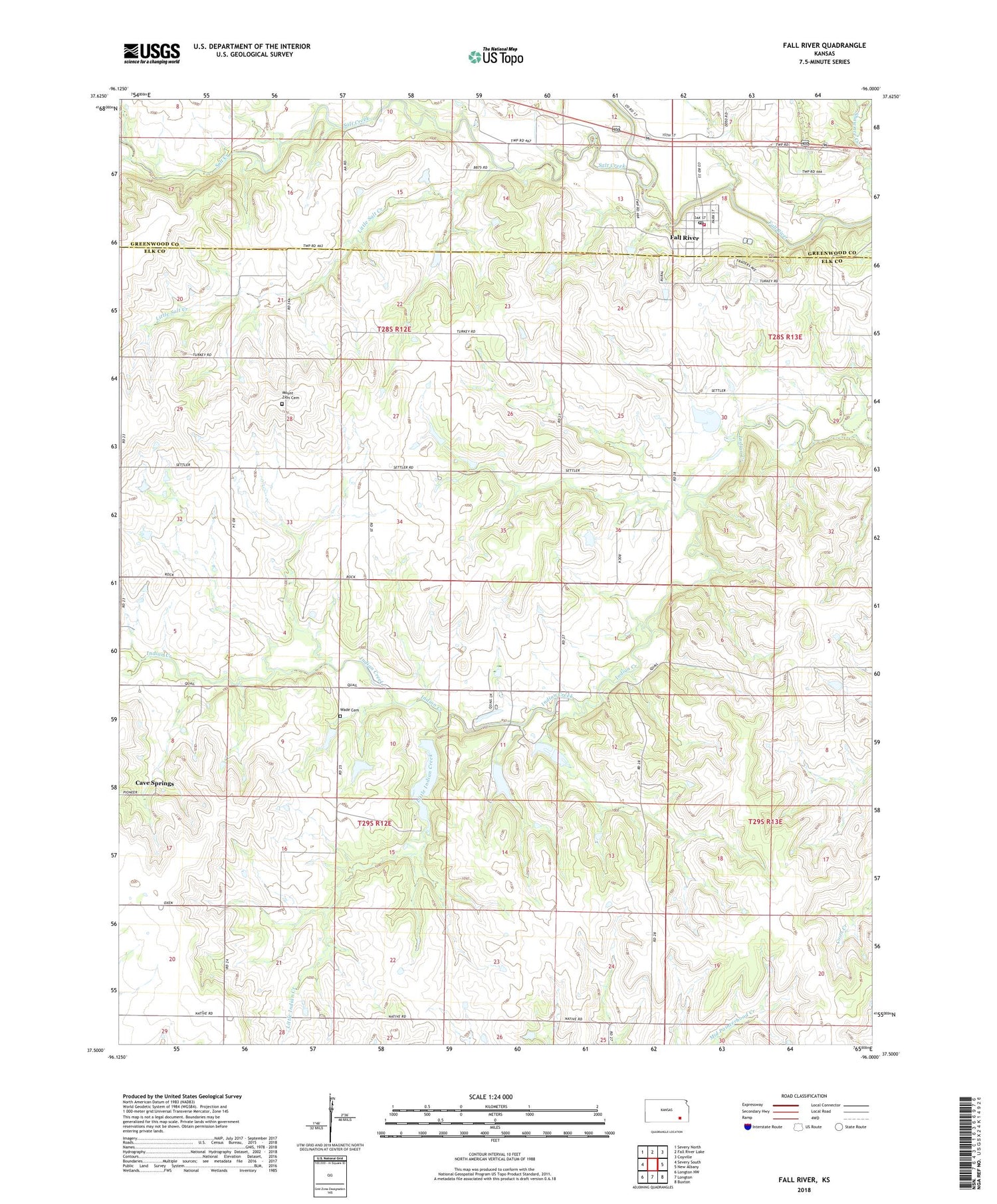 Fall River Kansas US Topo Map Image
