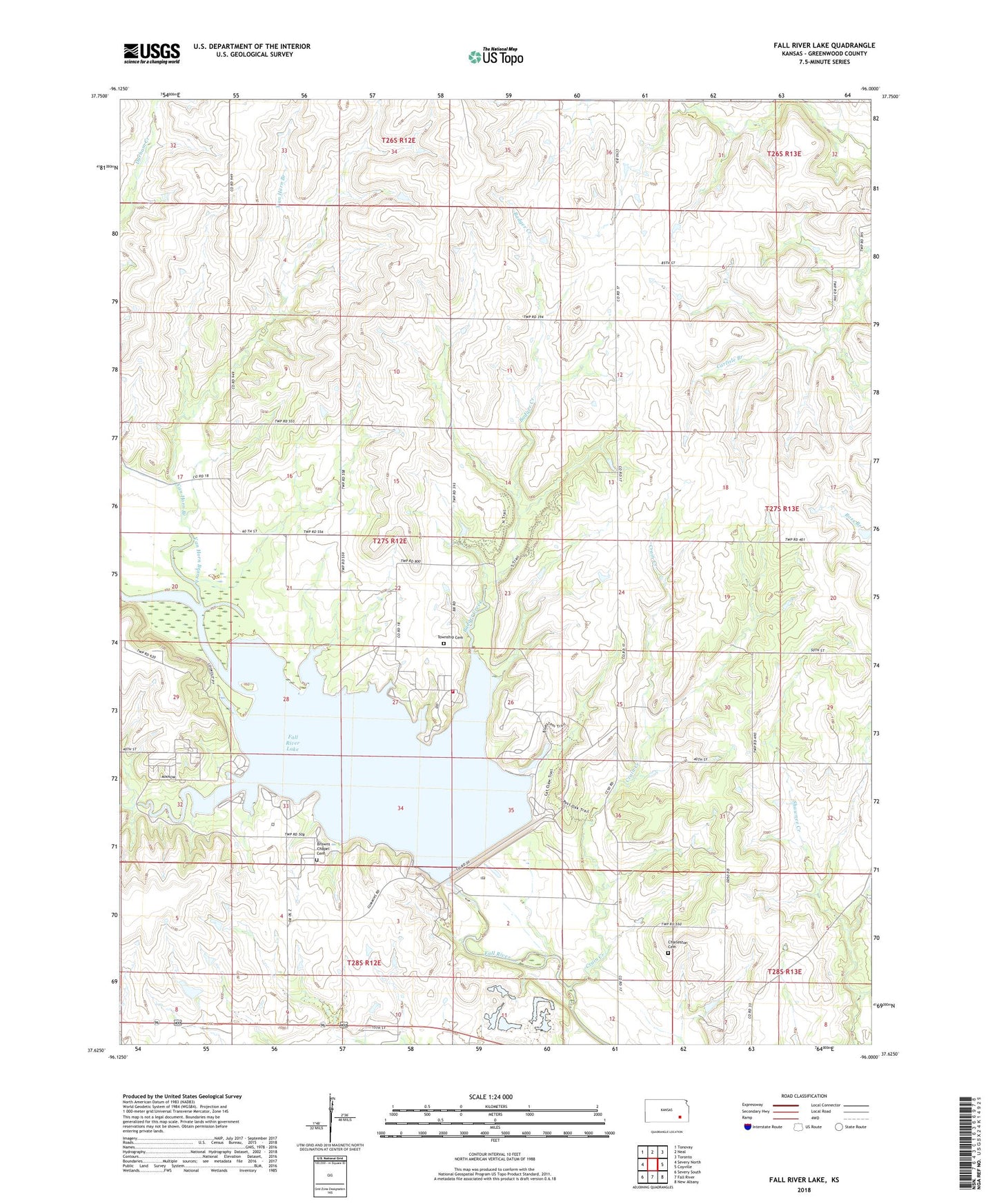 Fall River Lake Kansas US Topo Map Image