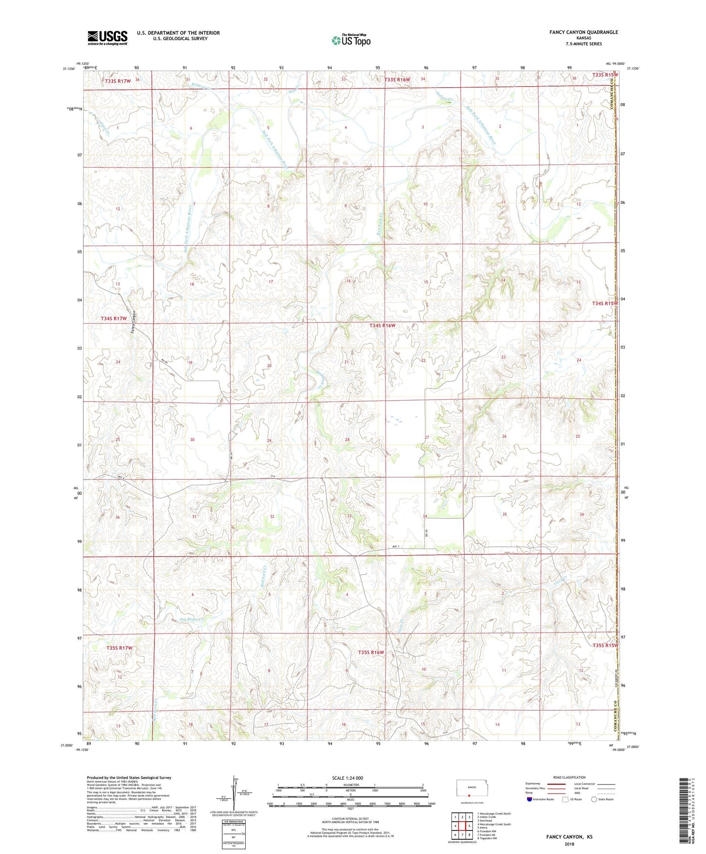 Fancy Canyon Kansas US Topo Map Image