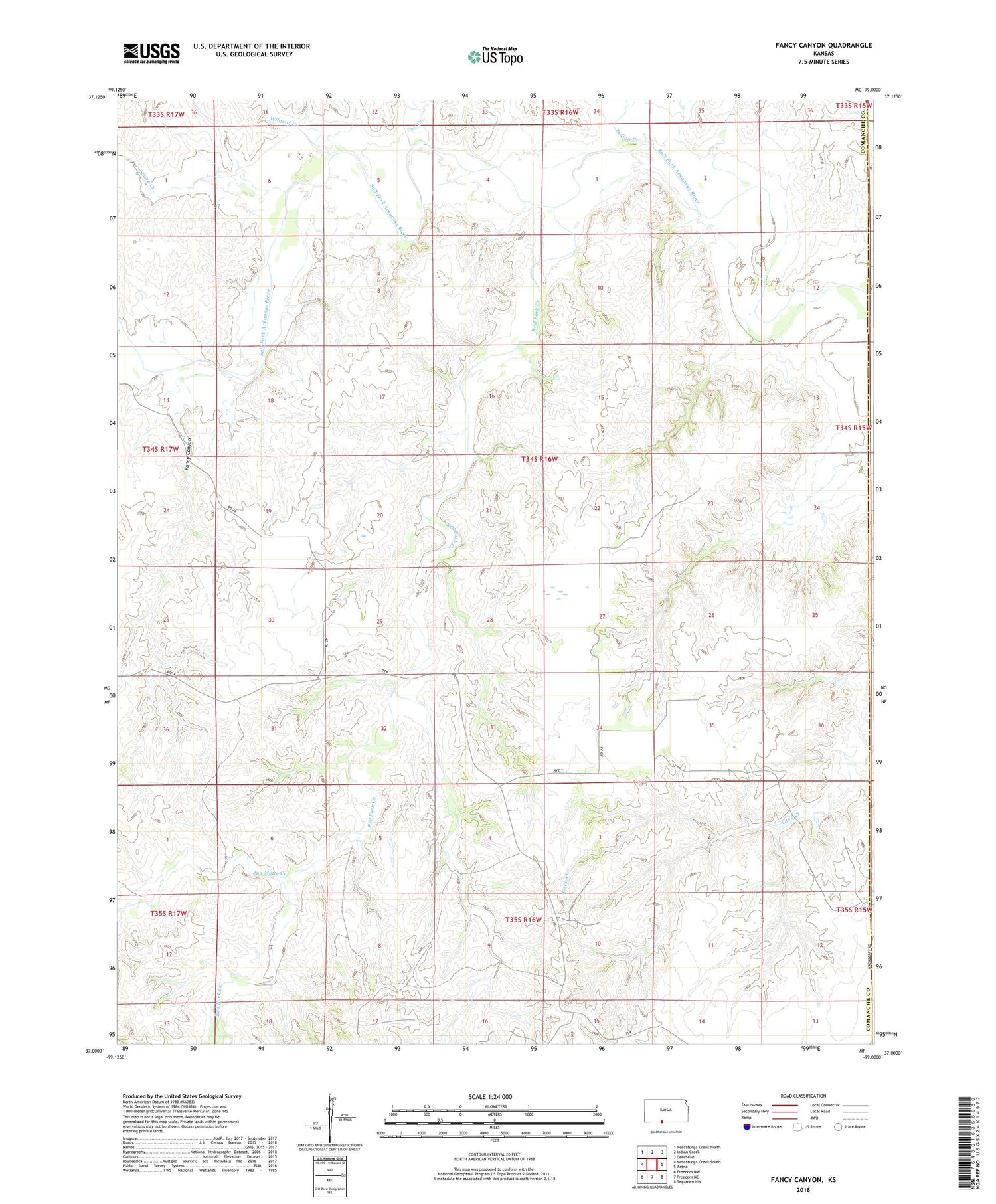 Fancy Canyon Kansas US Topo Map Image