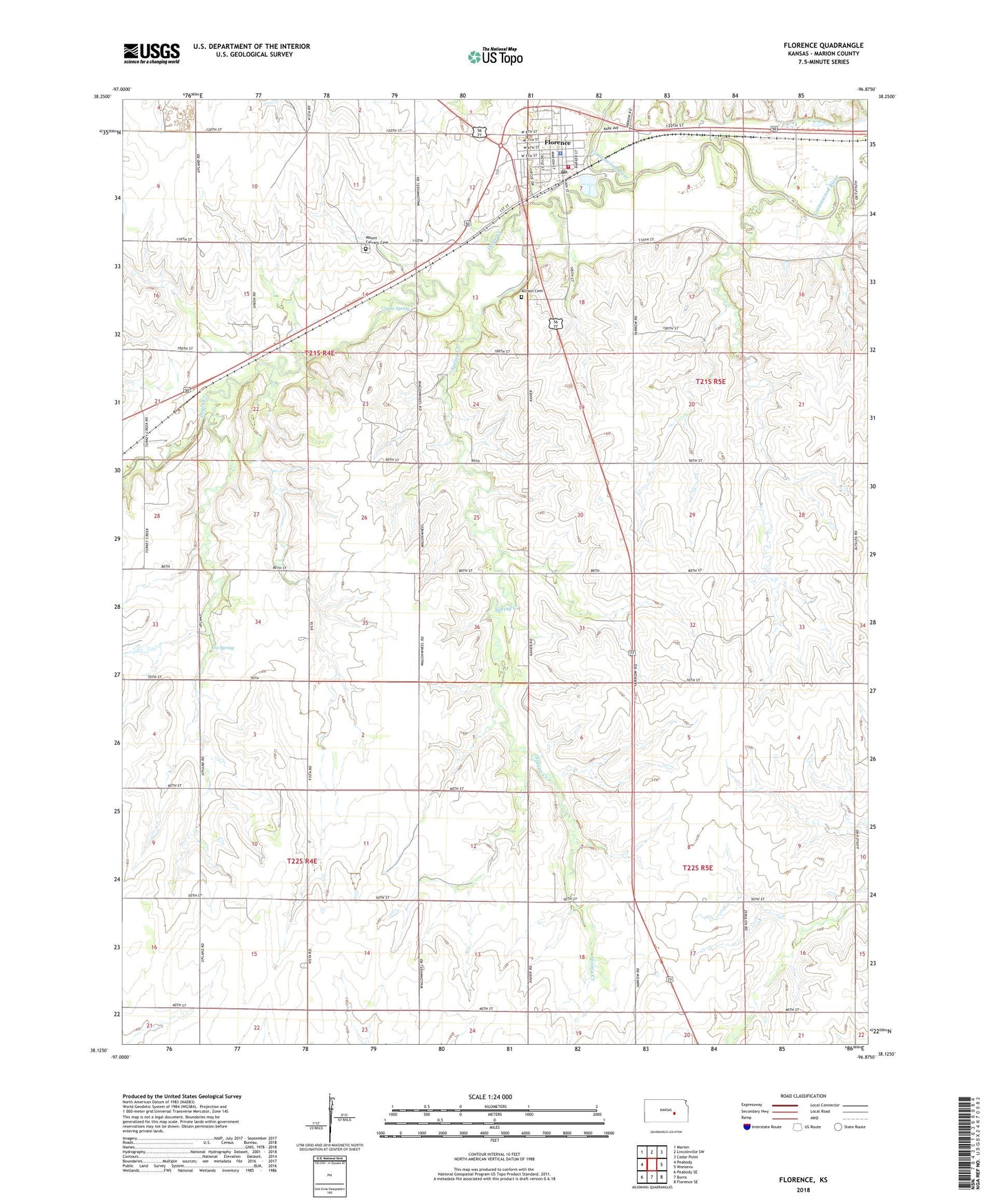 Florence Kansas US Topo Map Image