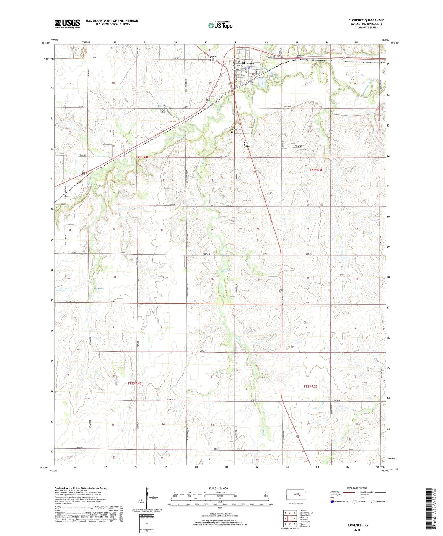 Florence Kansas US Topo Map Image