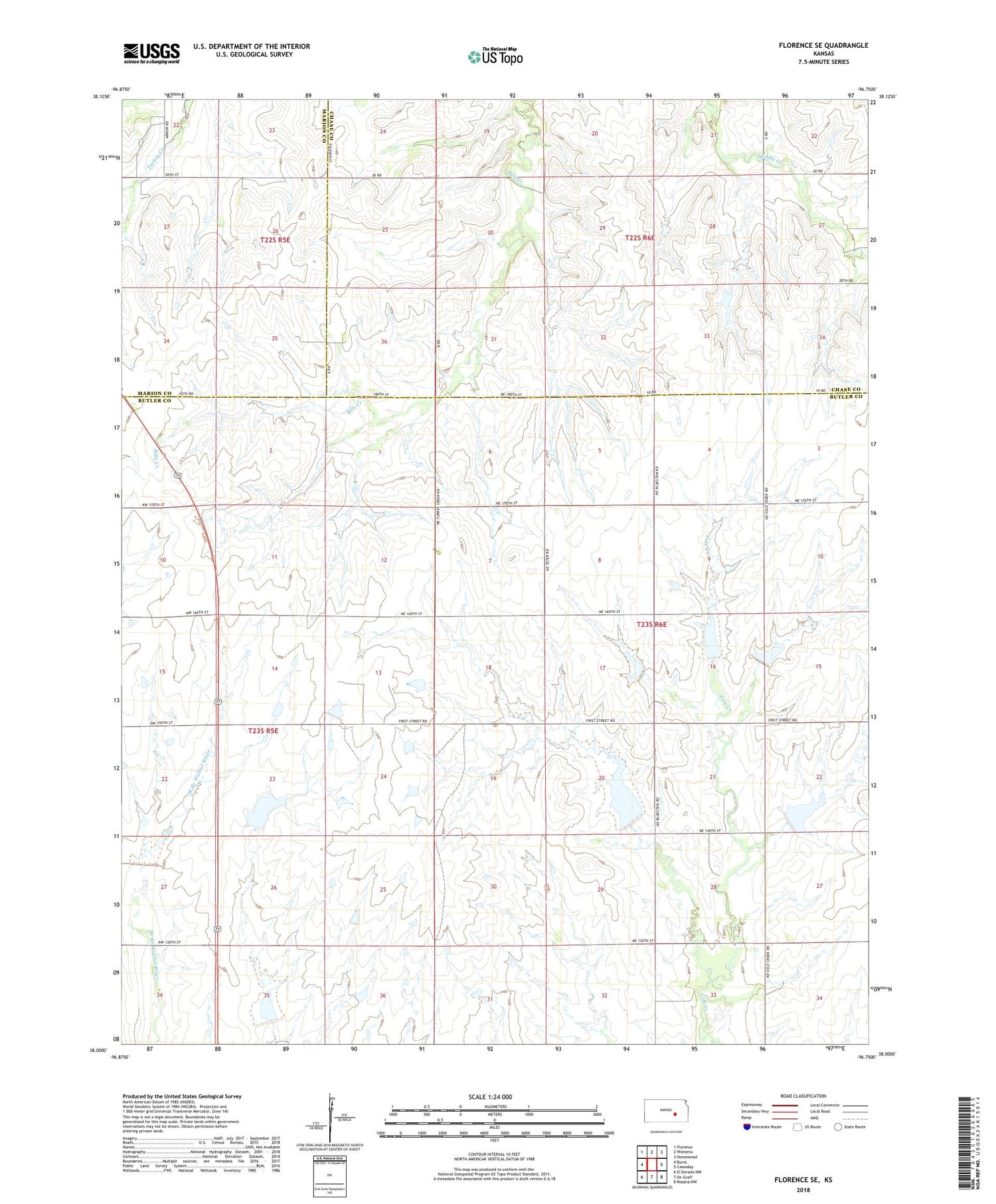 Florence SE Kansas US Topo Map Image