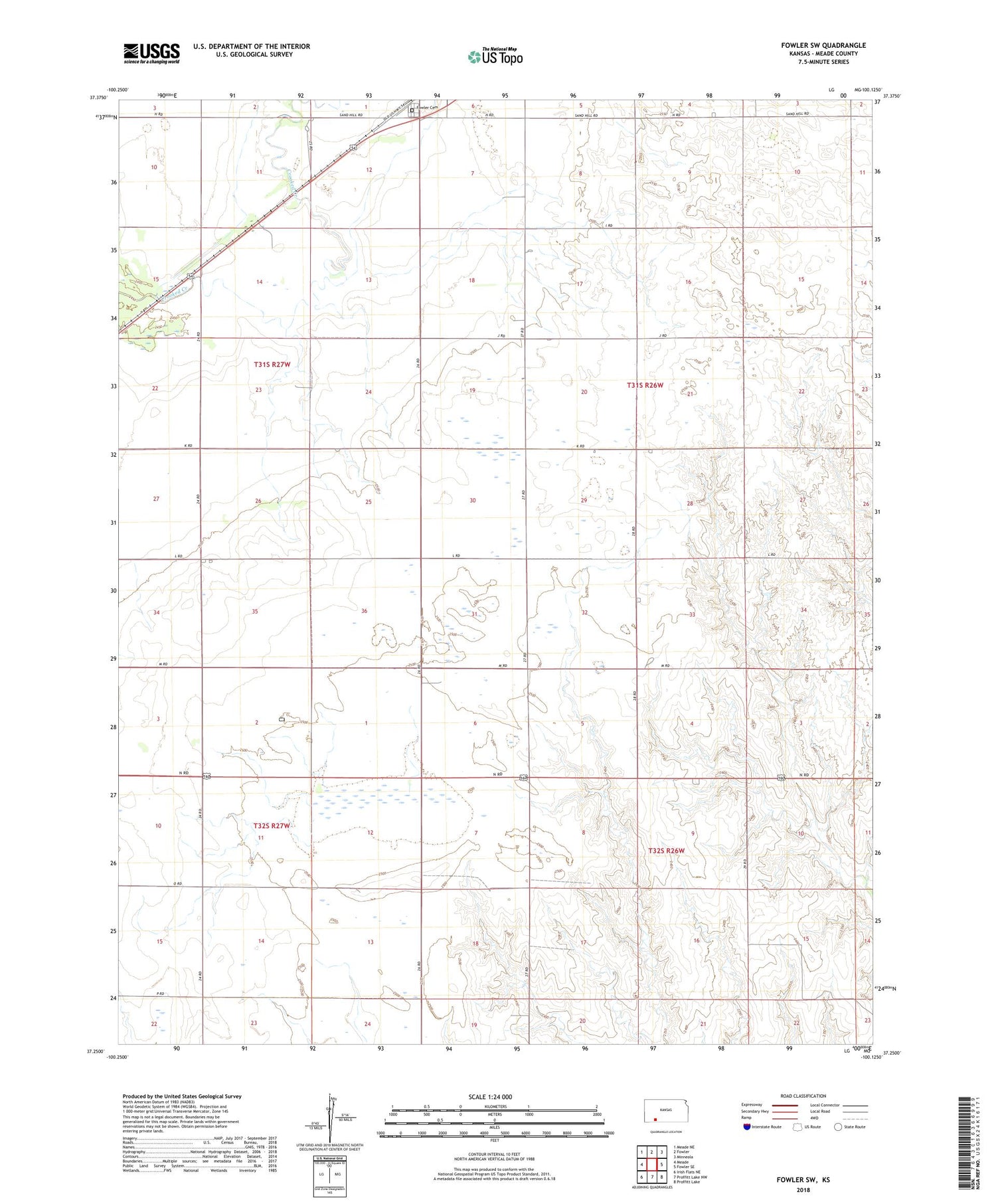Fowler SW Kansas US Topo Map Image