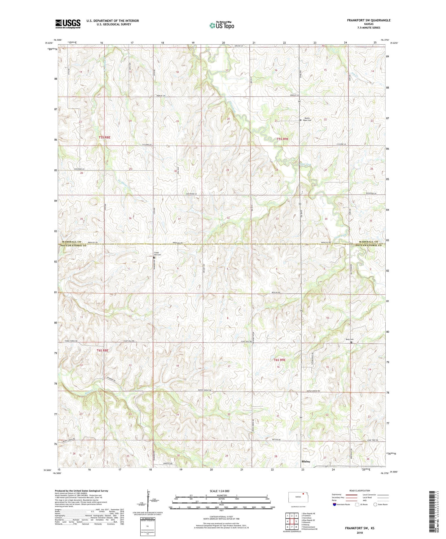 Frankfort SW Kansas US Topo Map Image