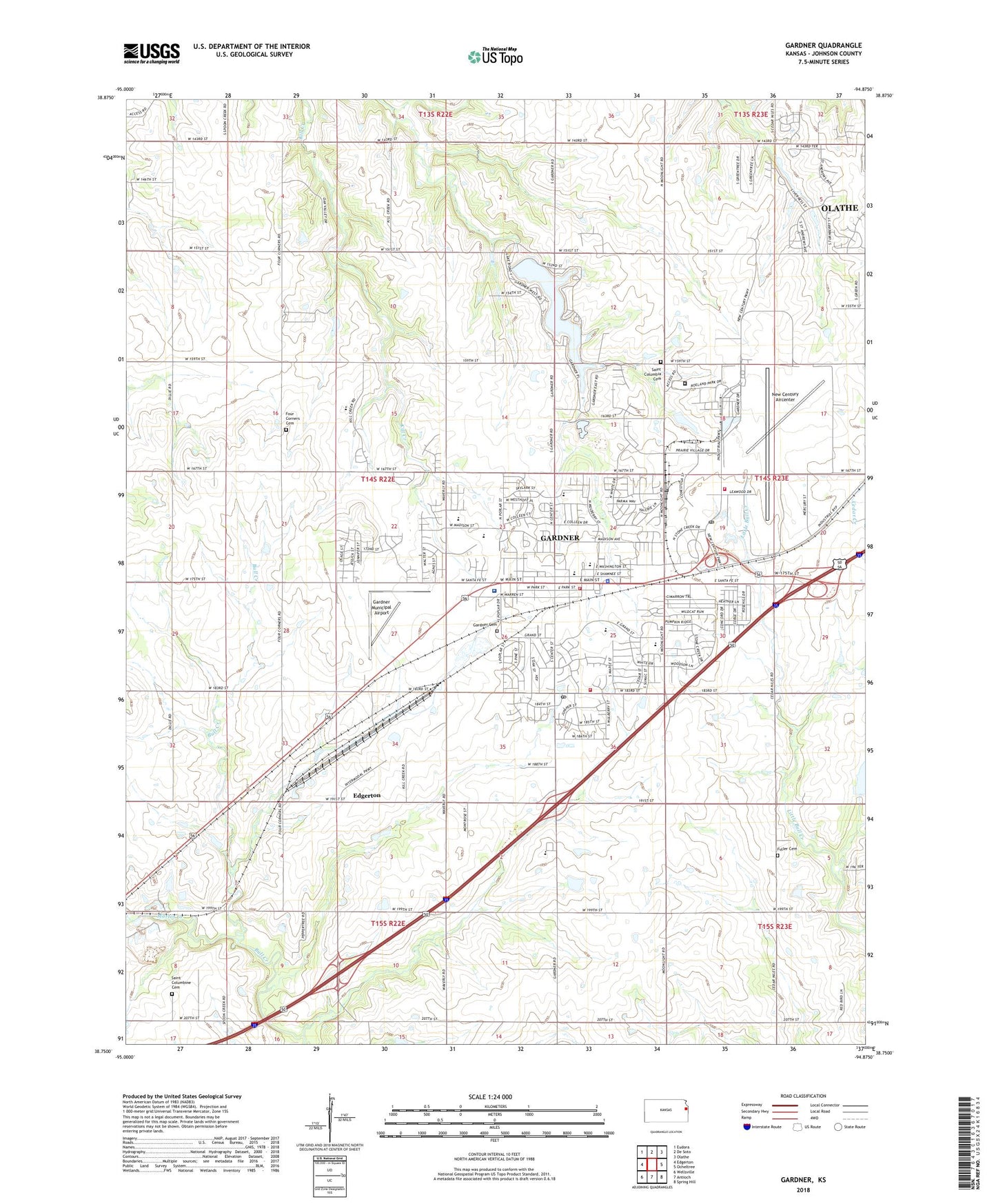 Gardner Kansas US Topo Map Image