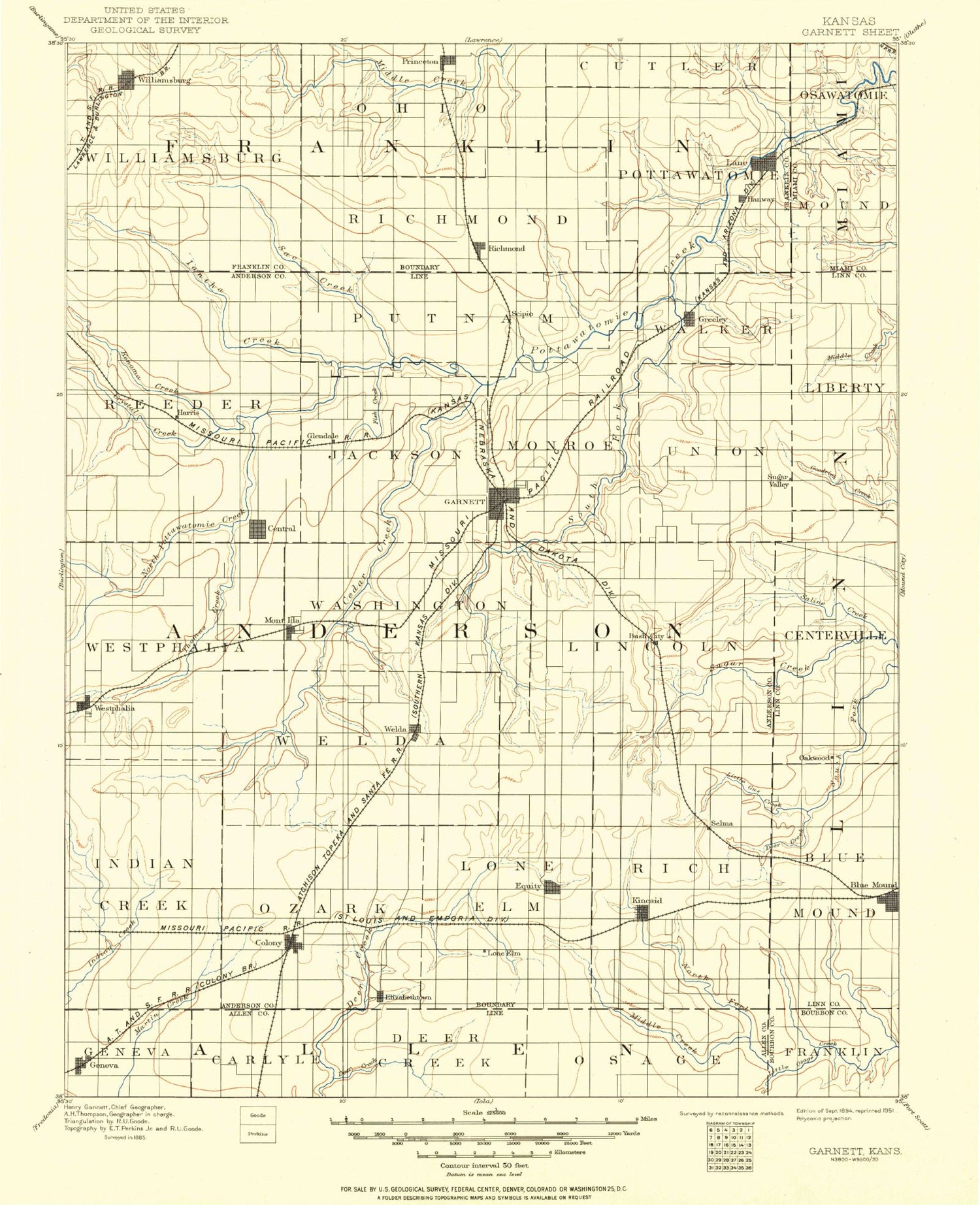 Historic 1894 Garnett Kansas 30'x30' Topo Map Image