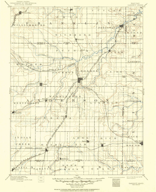 Historic 1894 Garnett Kansas 30'x30' Topo Map Image
