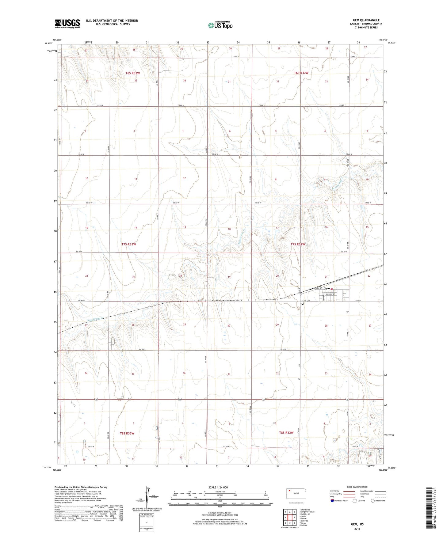 Gem Kansas US Topo Map Image