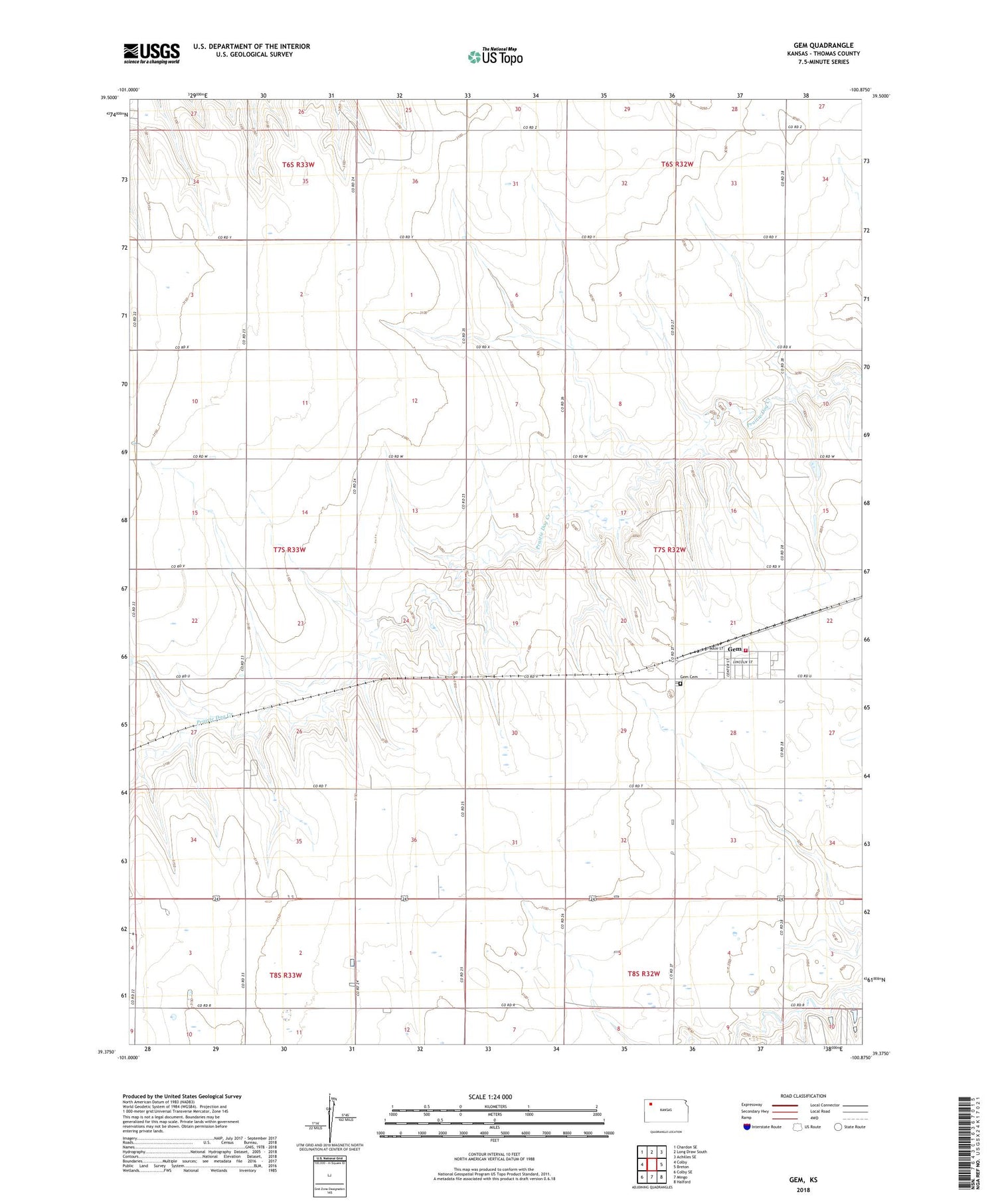 Gem Kansas US Topo Map Image