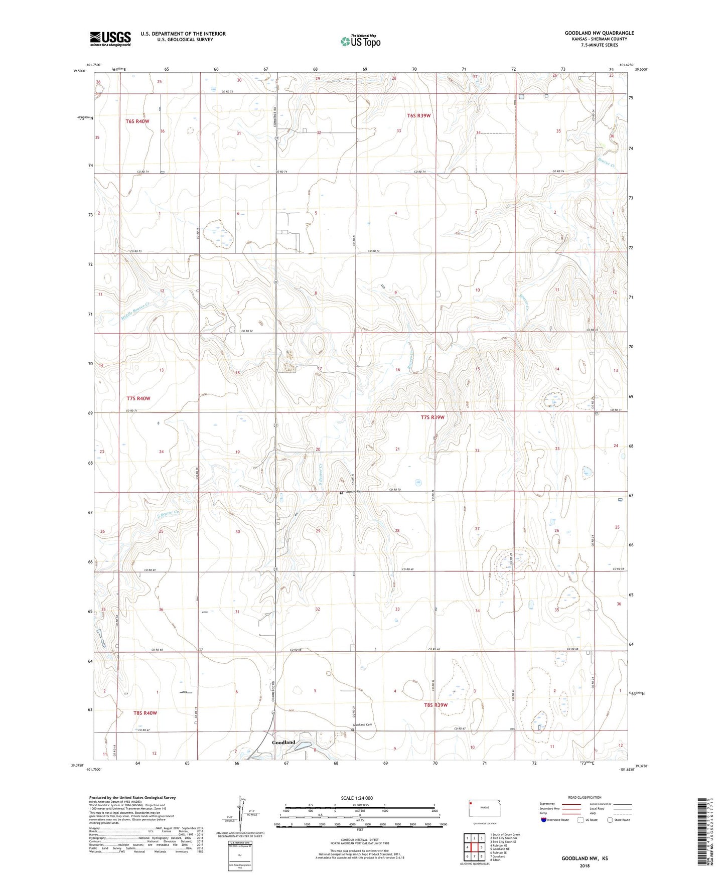 Goodland NW Kansas US Topo Map Image