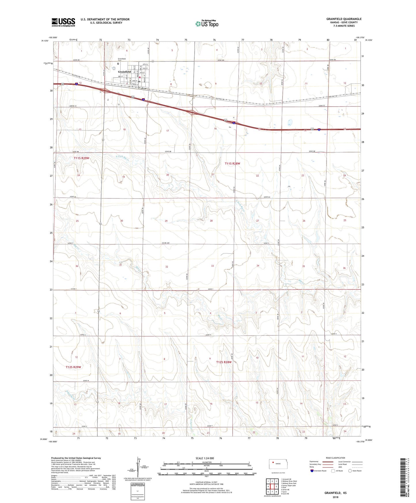 Grainfield Kansas US Topo Map Image