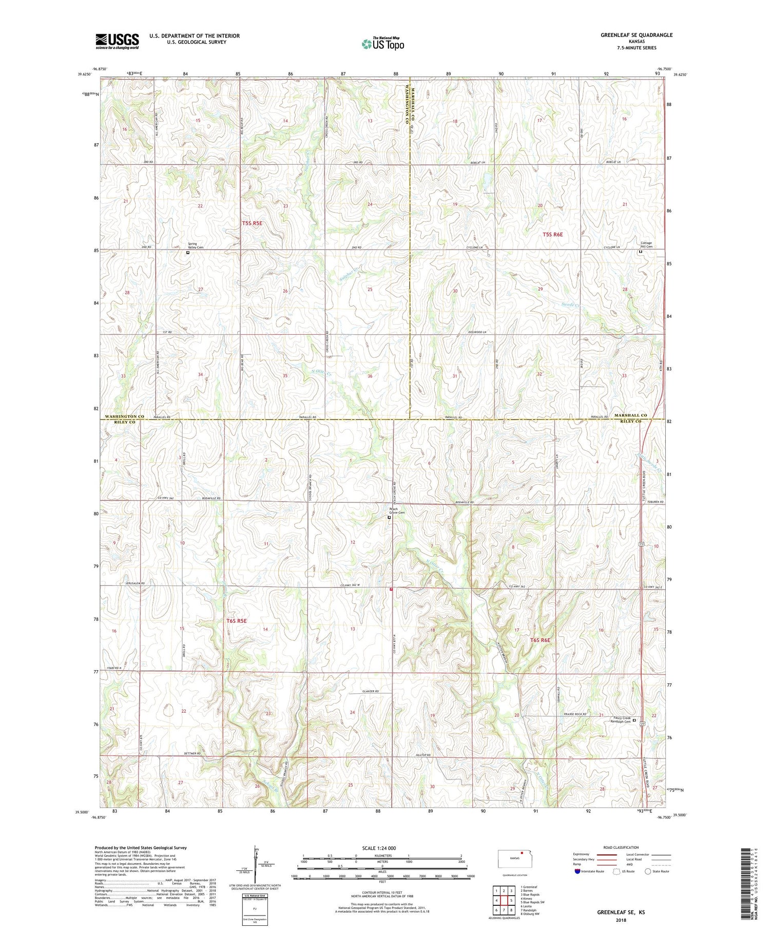 Greenleaf SE Kansas US Topo Map Image