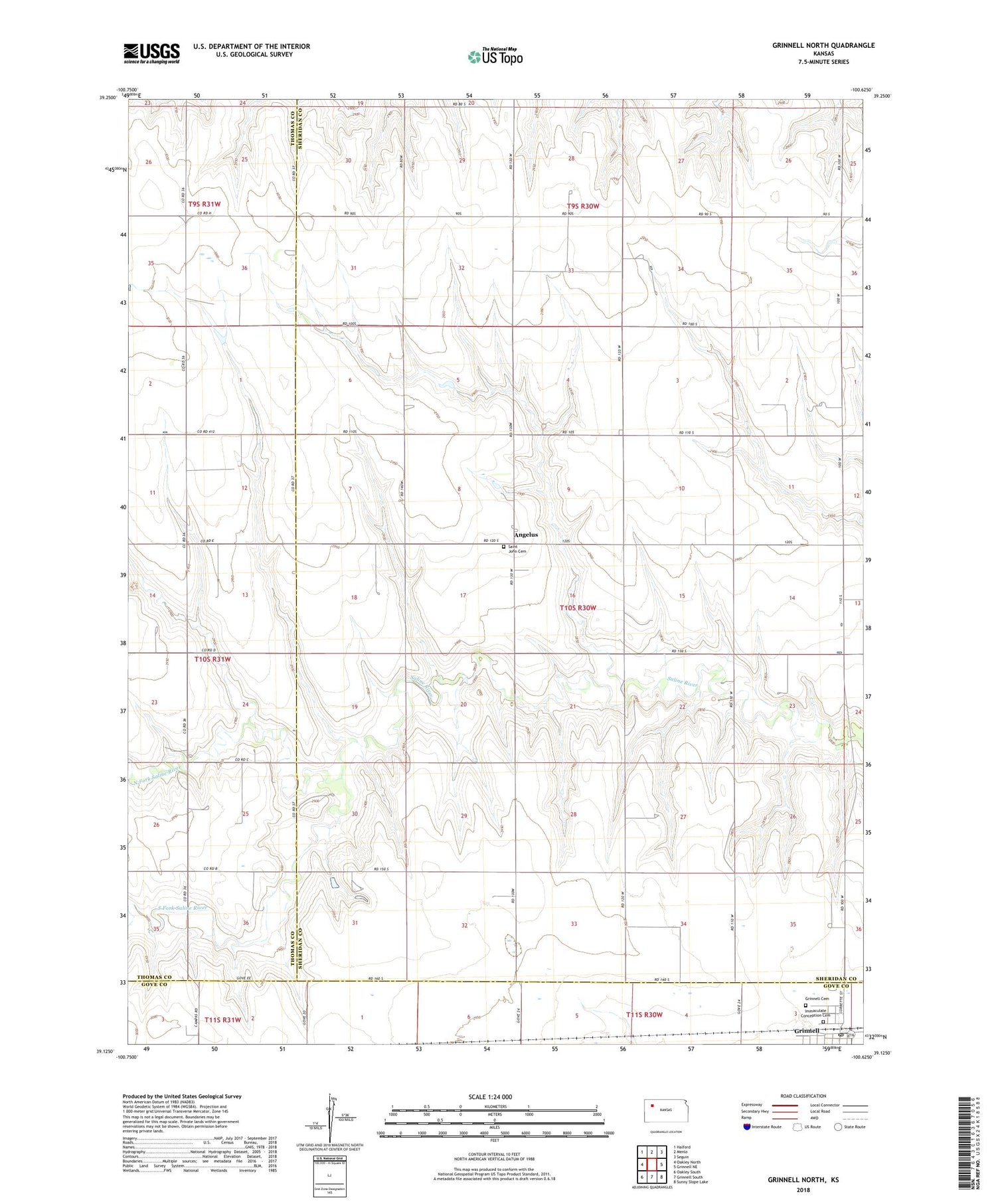 Grinnell North Kansas US Topo Map Image