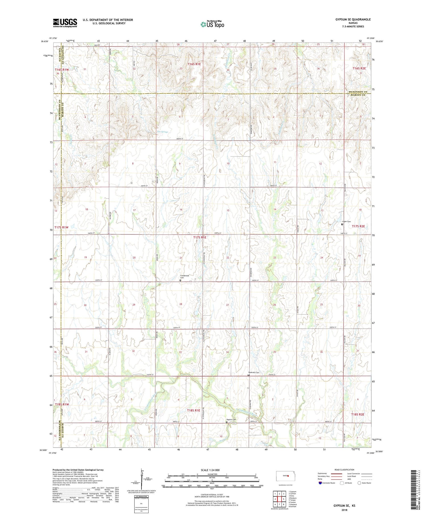 Gypsum SE Kansas US Topo Map Image