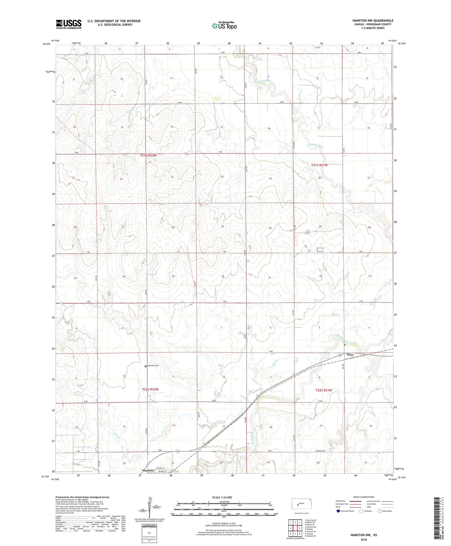 Hanston NW Kansas US Topo Map Image