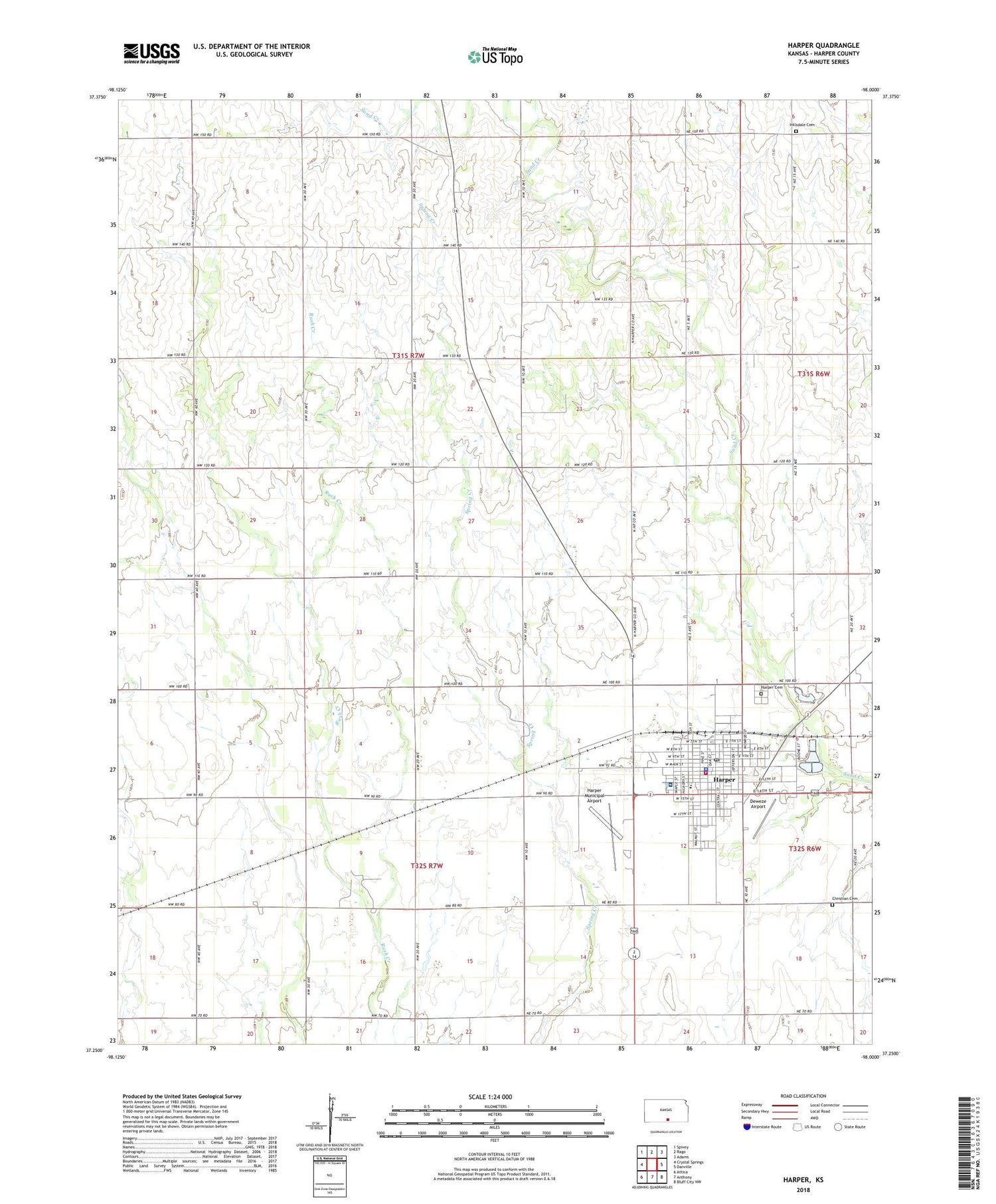 Harper Kansas US Topo Map Image