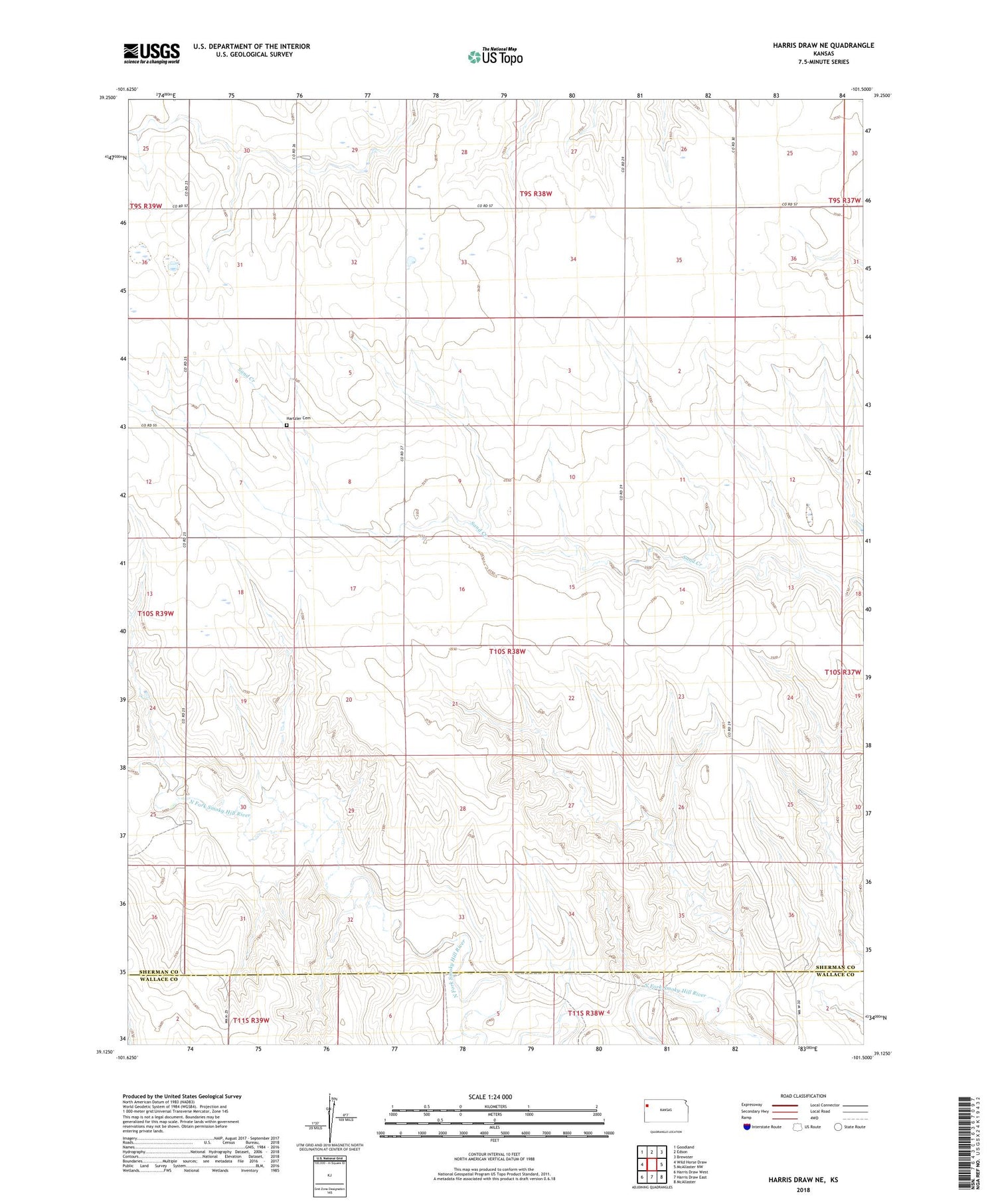Harris Draw NE Kansas US Topo Map Image