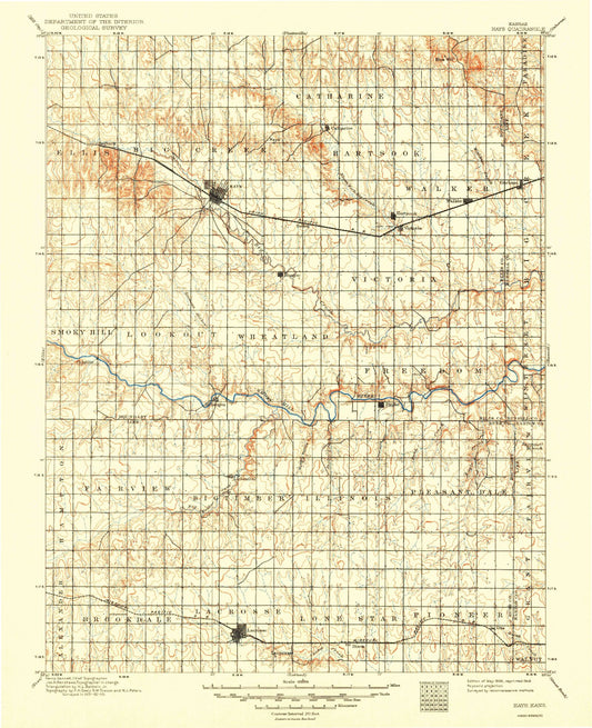 Historic 1896 Hays Kansas 30'x30' Topo Map Image