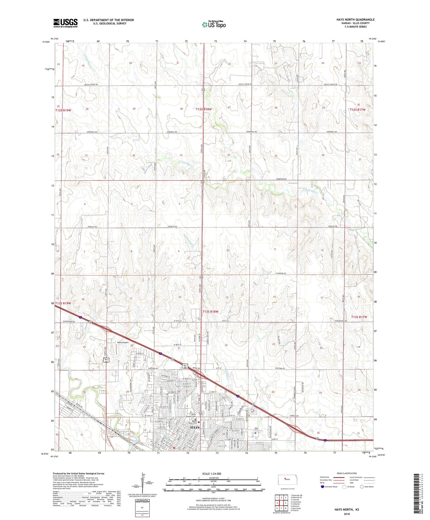 Hays North Kansas US Topo Map Image