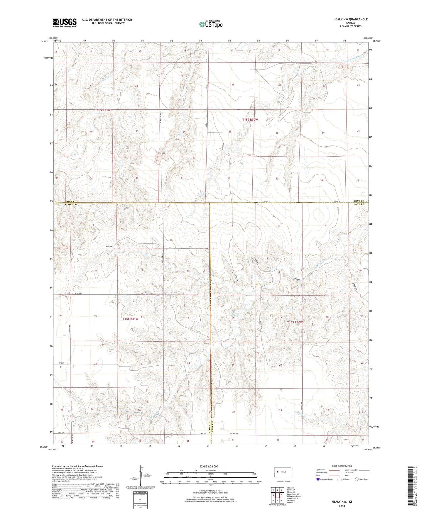 Healy NW Kansas US Topo Map Image
