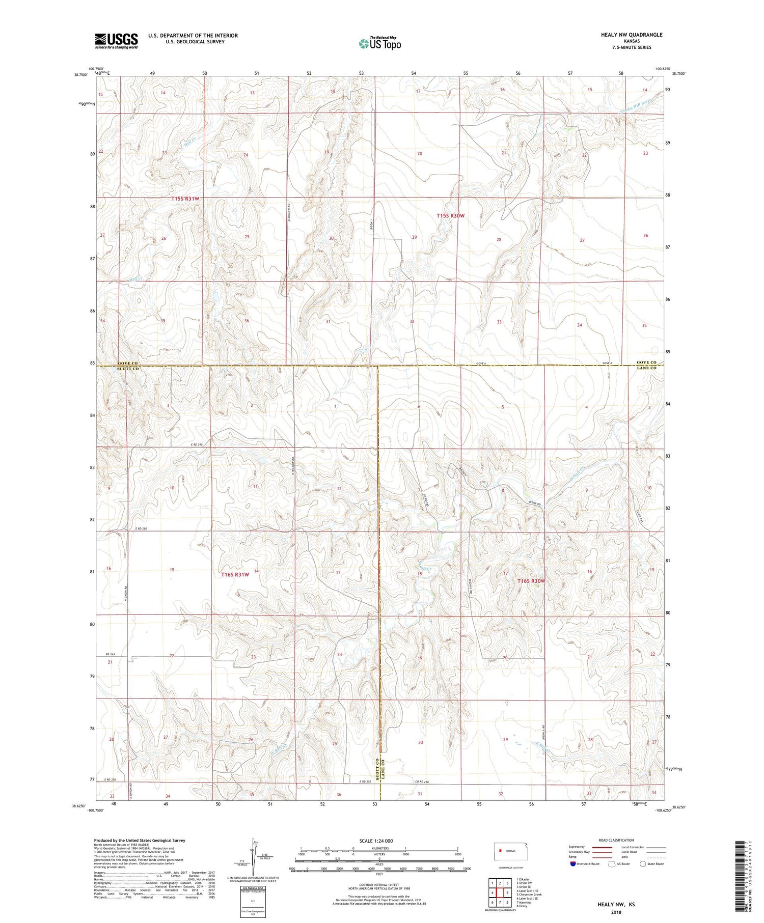Healy NW Kansas US Topo Map Image