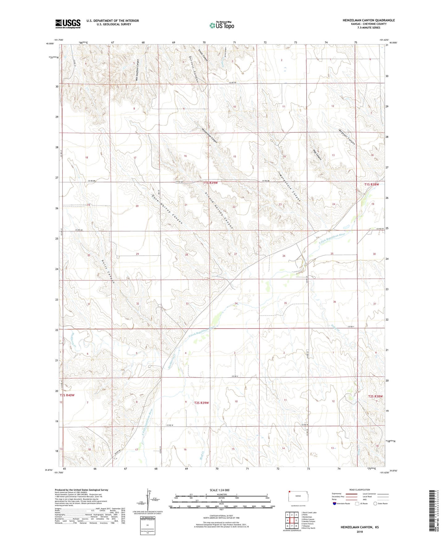 Heinzelman Canyon Kansas US Topo Map Image