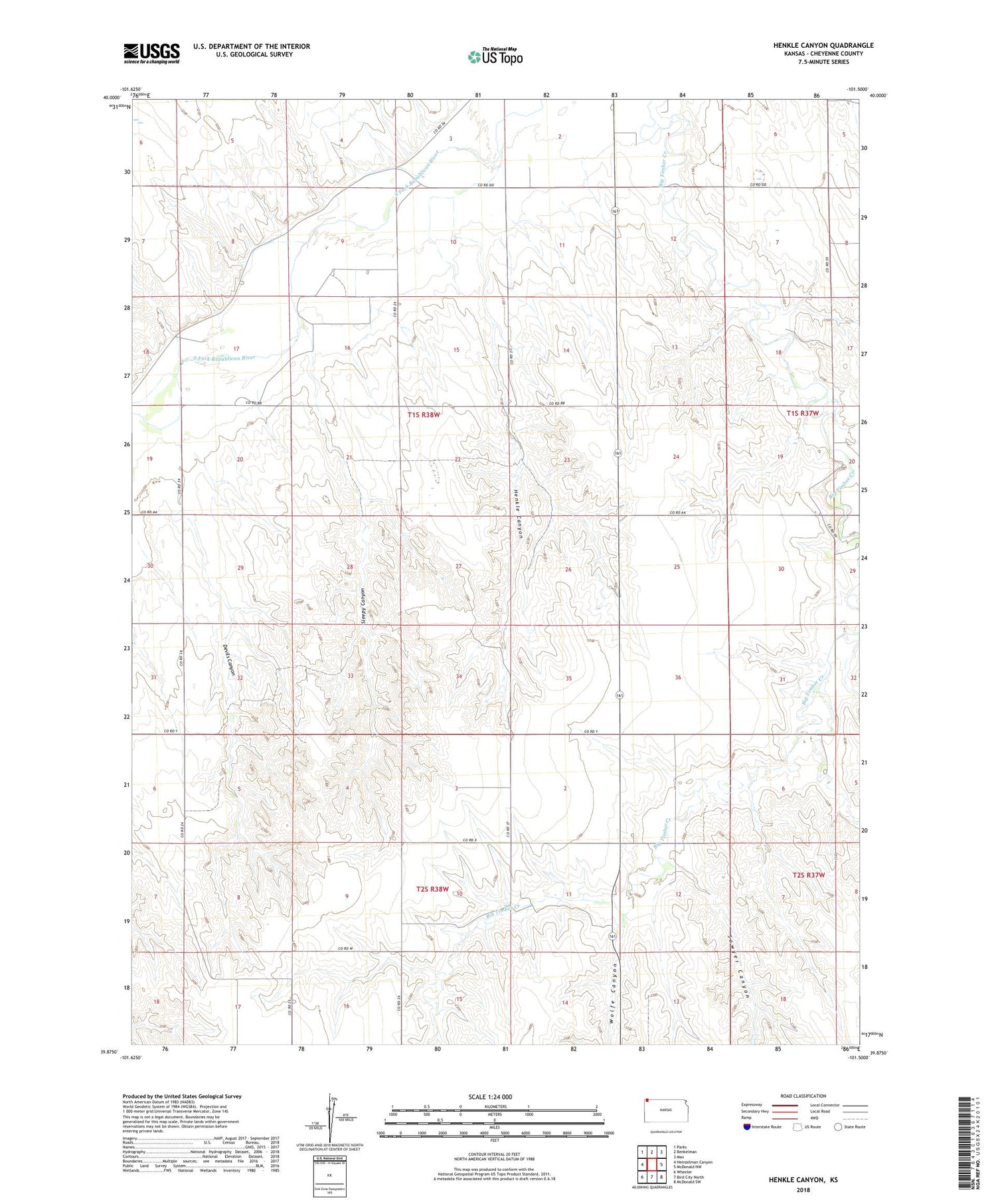 Henkle Canyon Kansas US Topo Map Image