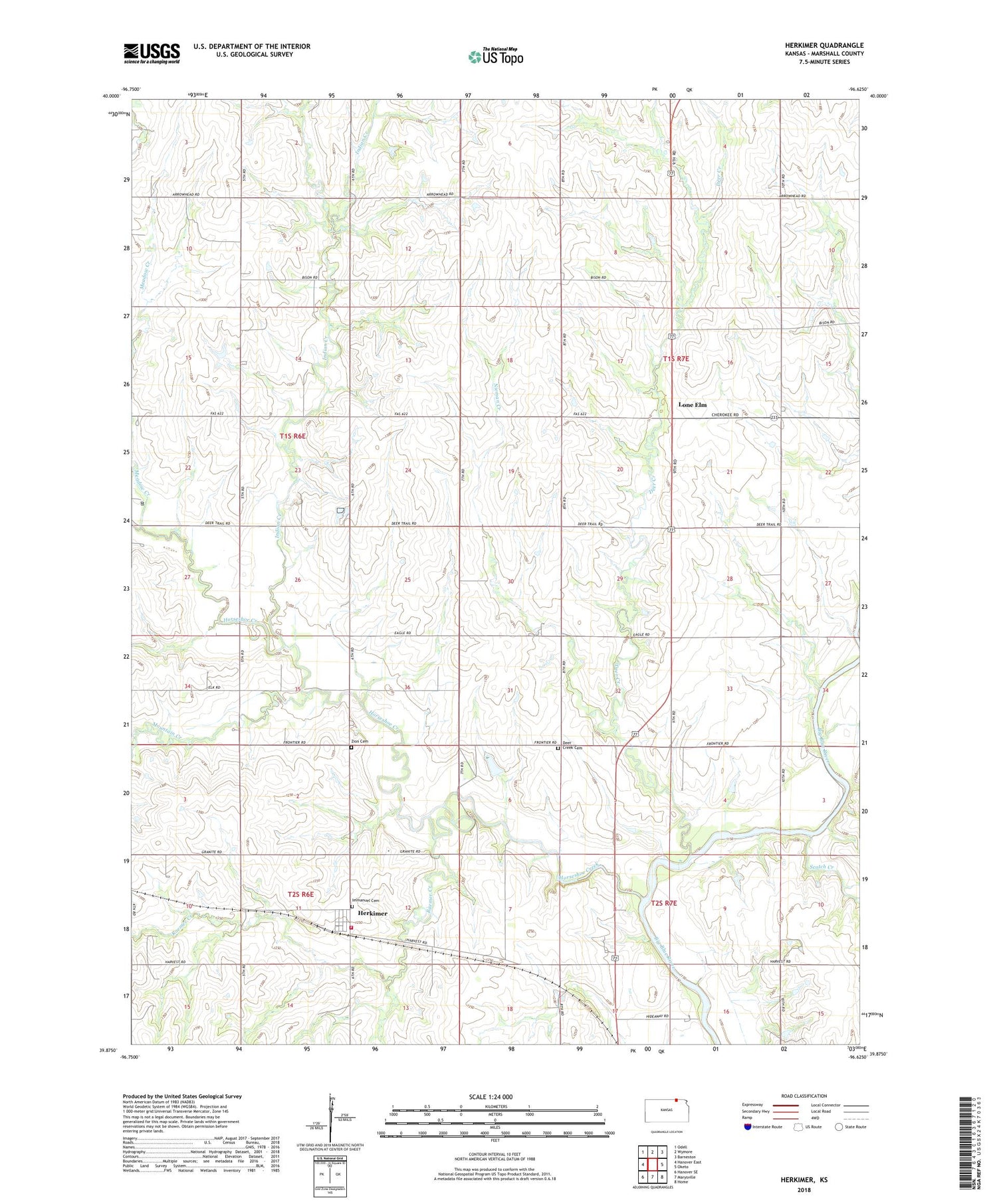 Herkimer Kansas US Topo Map Image