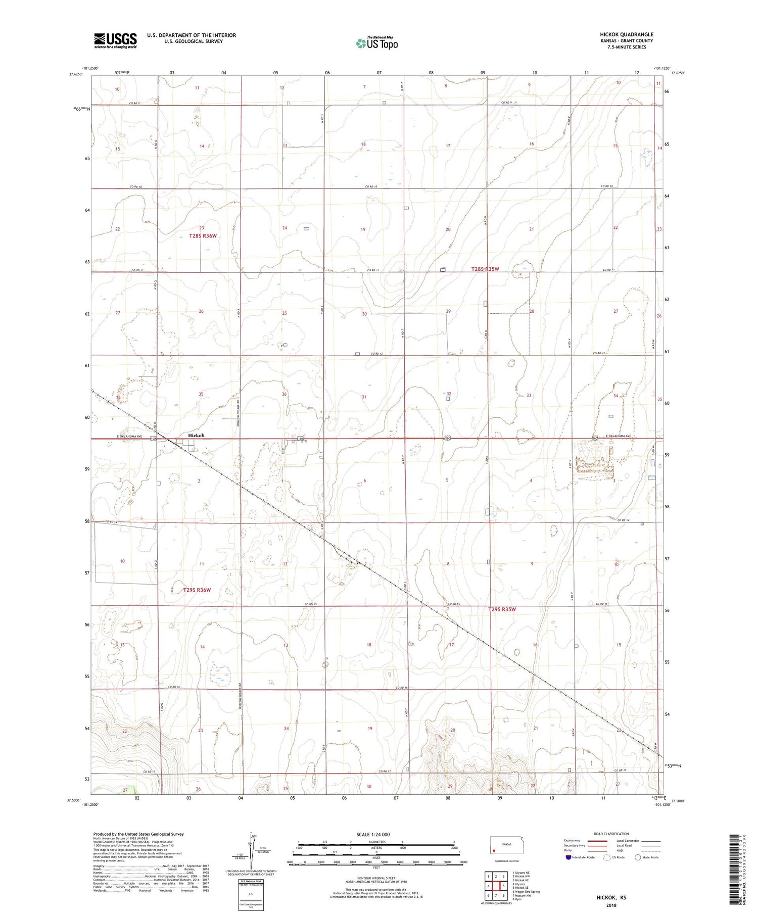 Hickok Kansas US Topo Map Image
