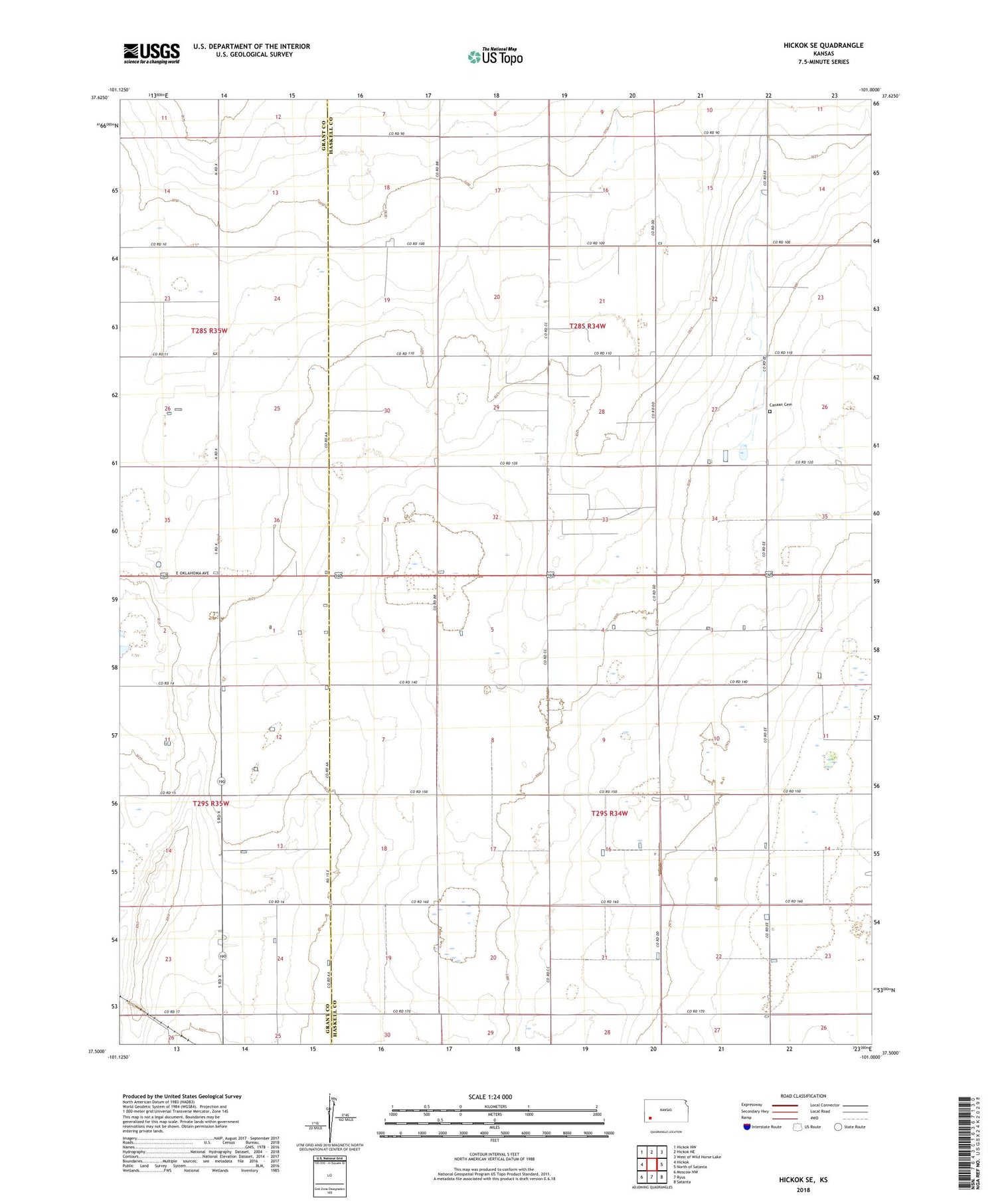 Hickok SE Kansas US Topo Map Image