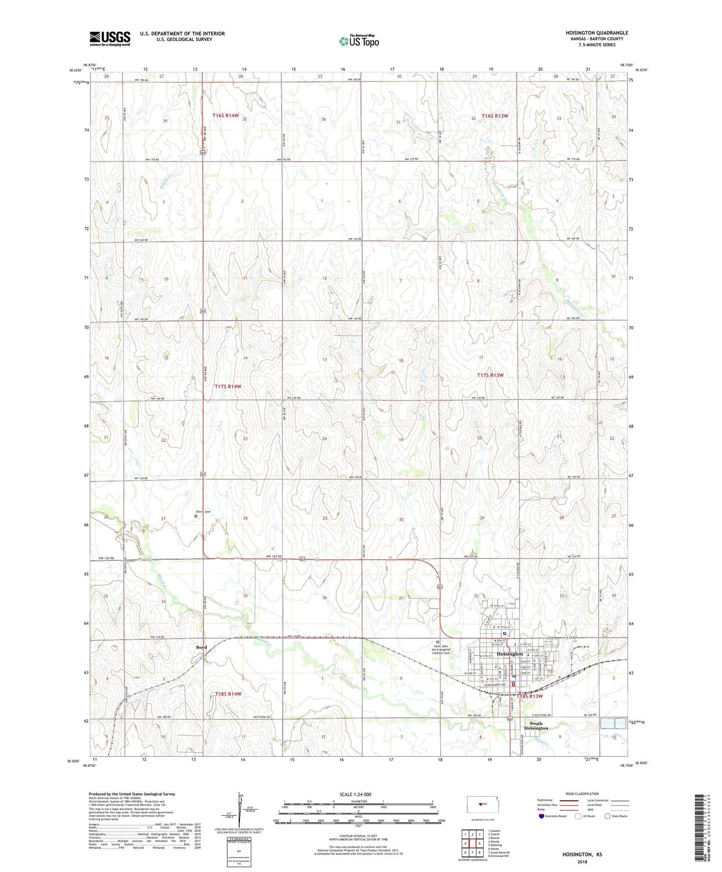 Hoisington Kansas US Topo Map Image
